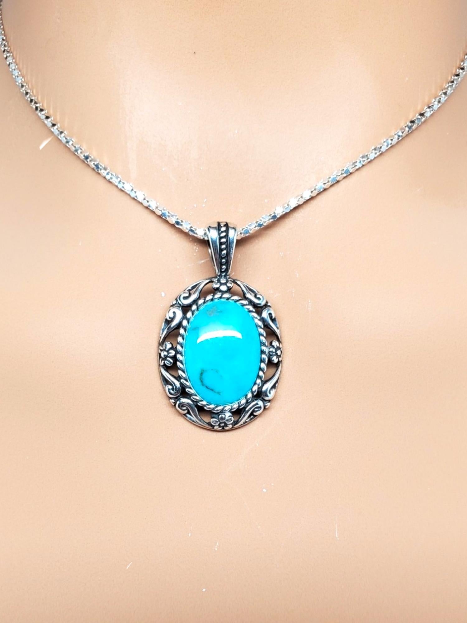Carolyn Pollack Sterling Silver Turquoise Pendant #17095 For Sale 1