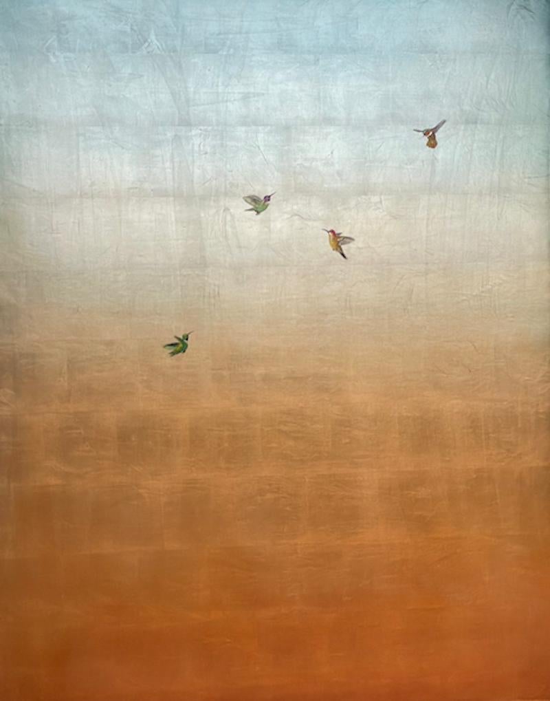 Carolyn Reynolds Animal Painting - Four Hummers at Dawn