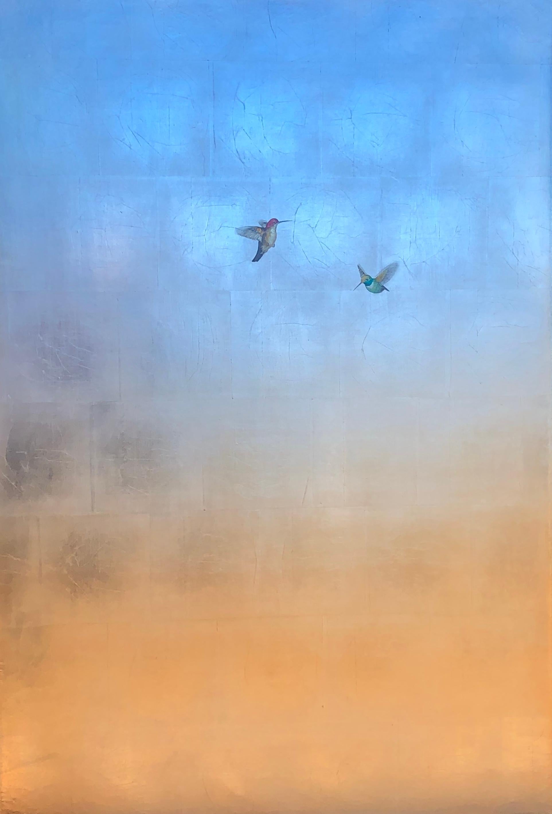 Carolyn Reynolds Animal Painting - Hummers in Blue Sky II