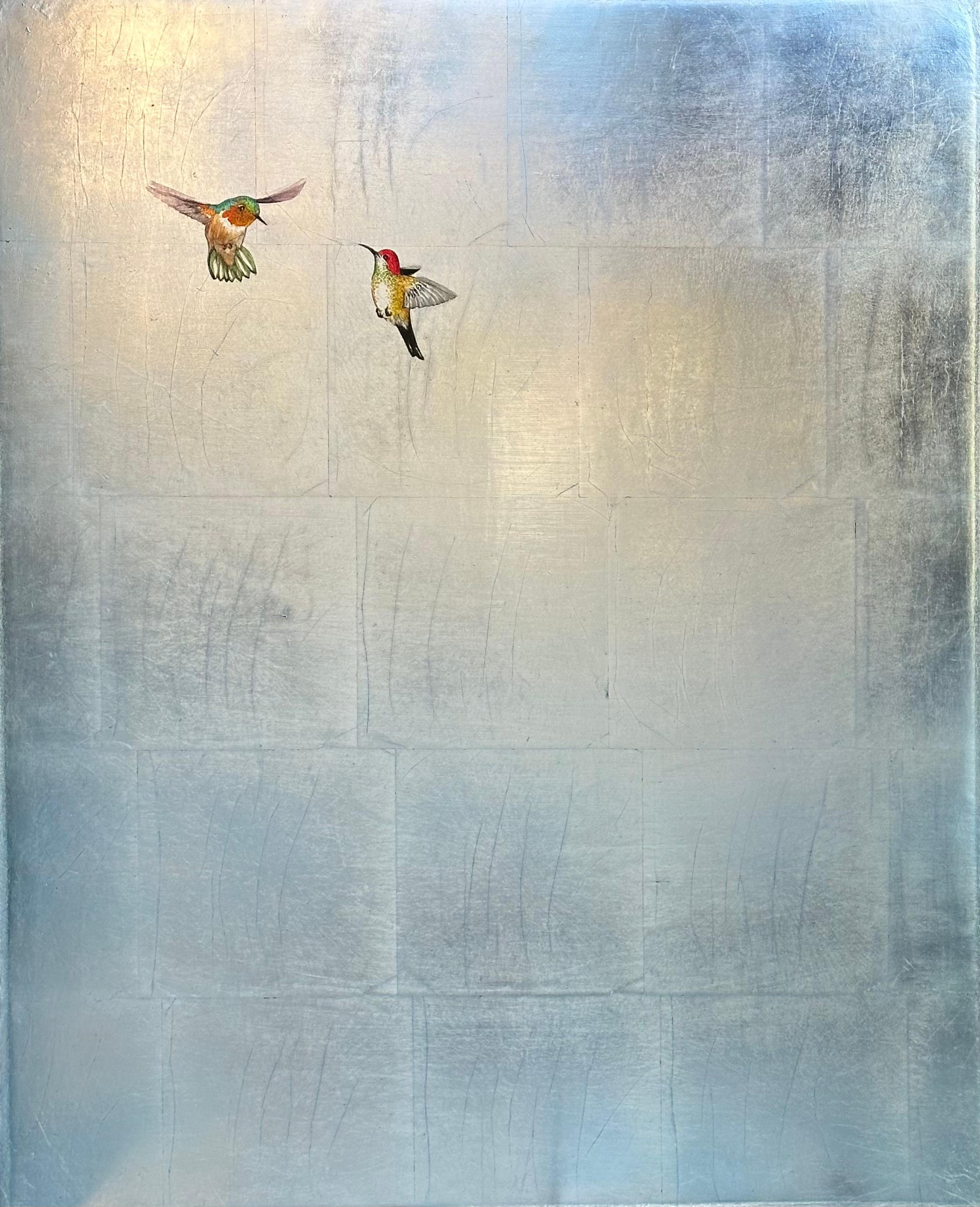 Carolyn Reynolds Animal Painting - Hummers in Silver Twilight
