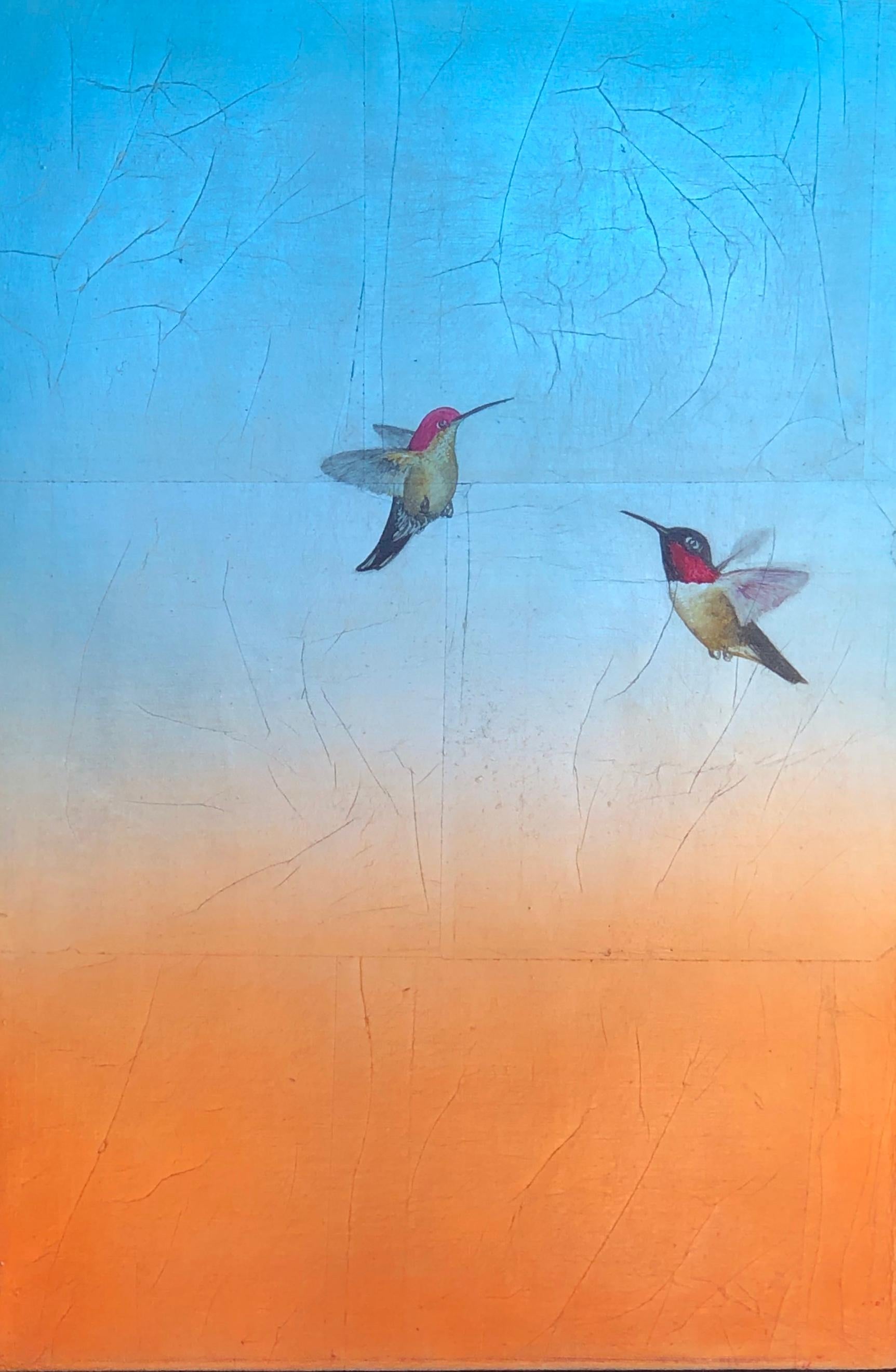 Carolyn Reynolds Animal Painting - Hummers Over Copper Horizon