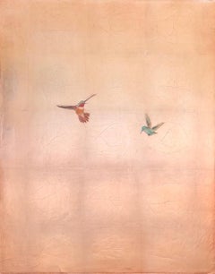 Rainbow and Green Hummers Over Rose