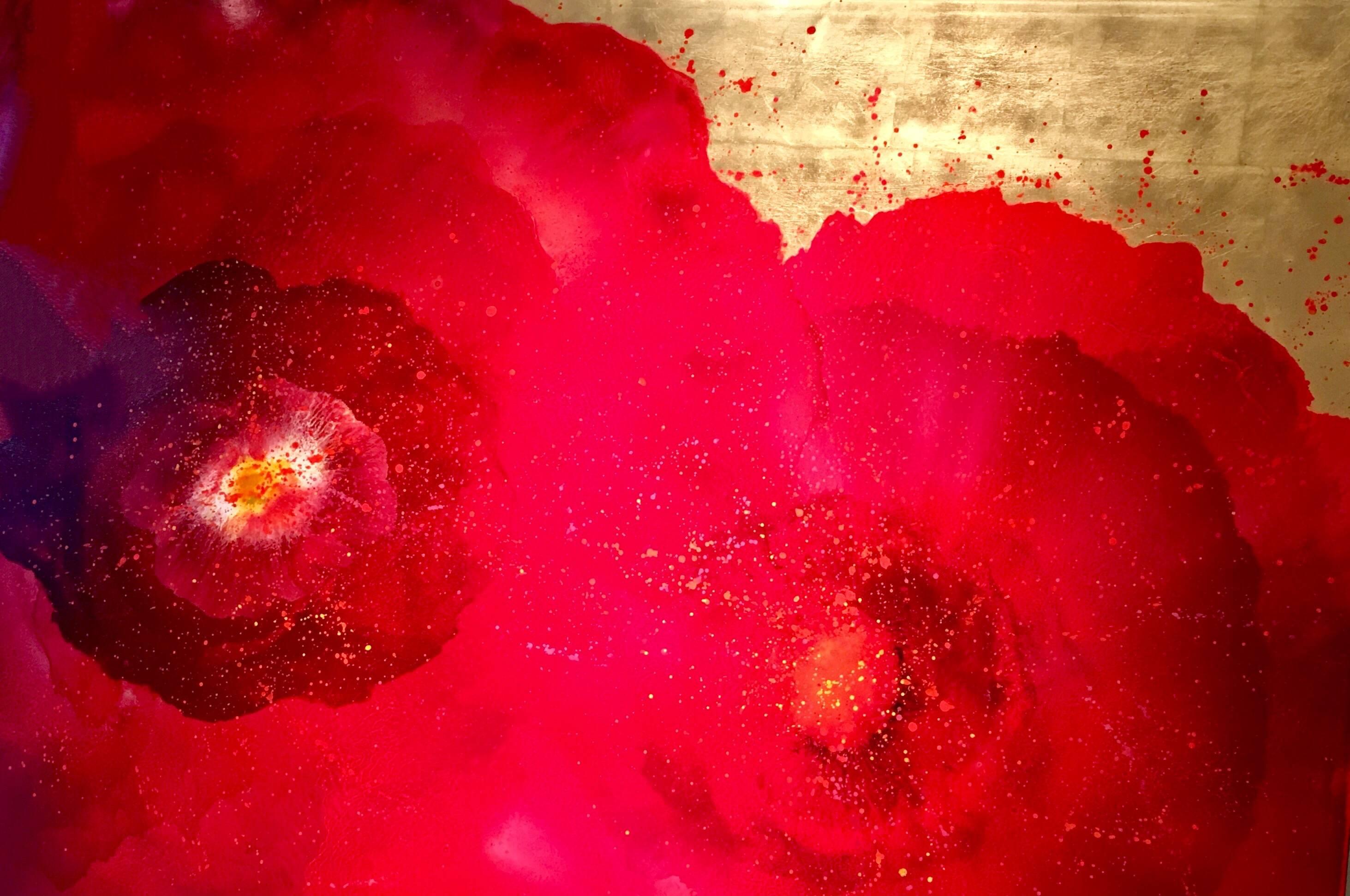 Abstract Painting di Carolyn Reynolds - Il rosso esplode sull'oro I