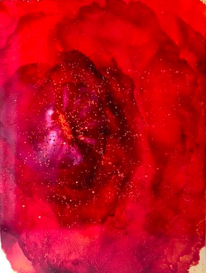 Carolyn Reynolds Abstract Painting - Red Bursts Over Gold III/III