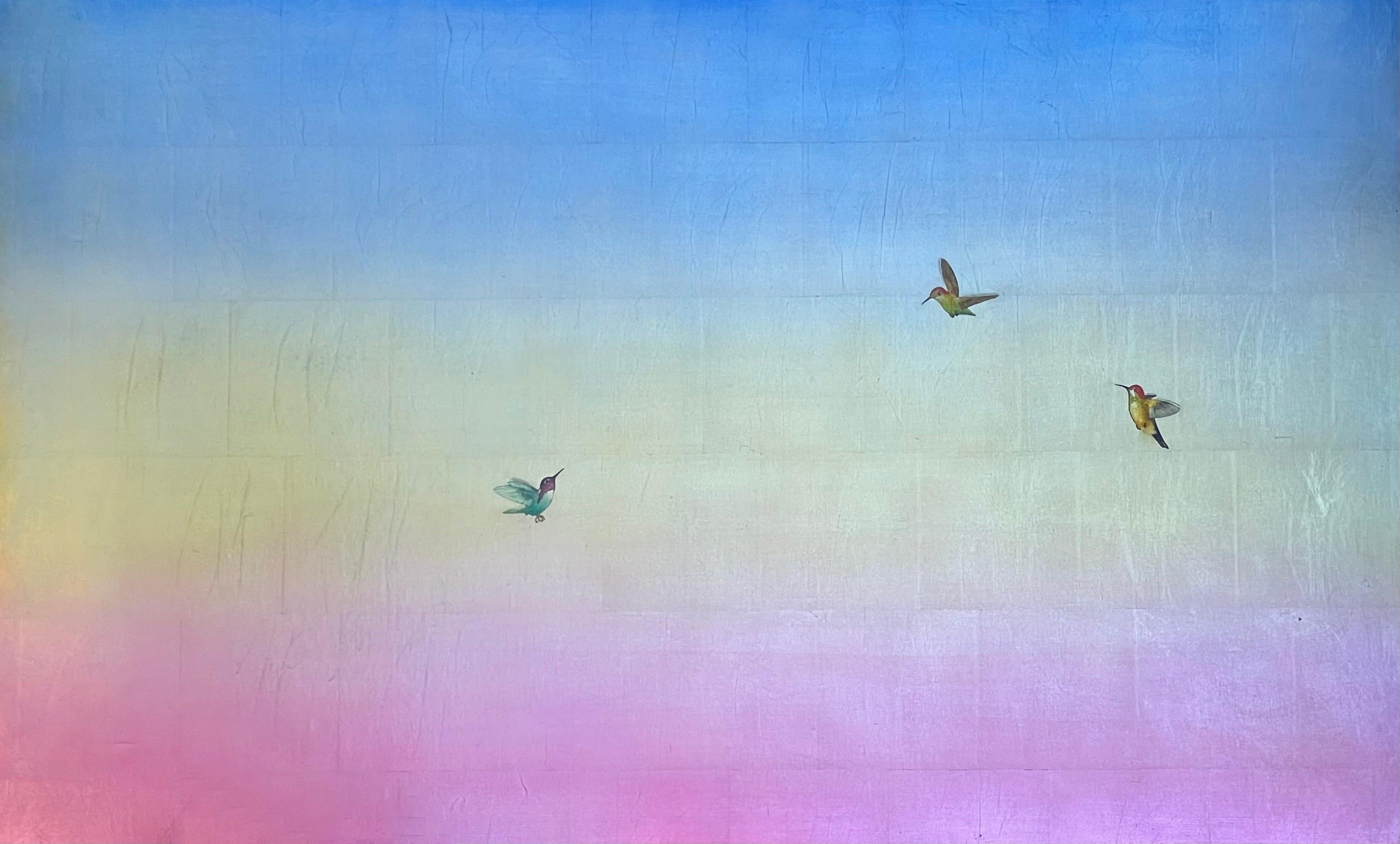 Carolyn Reynolds Animal Painting - Three Hummers in Rainbow Skies