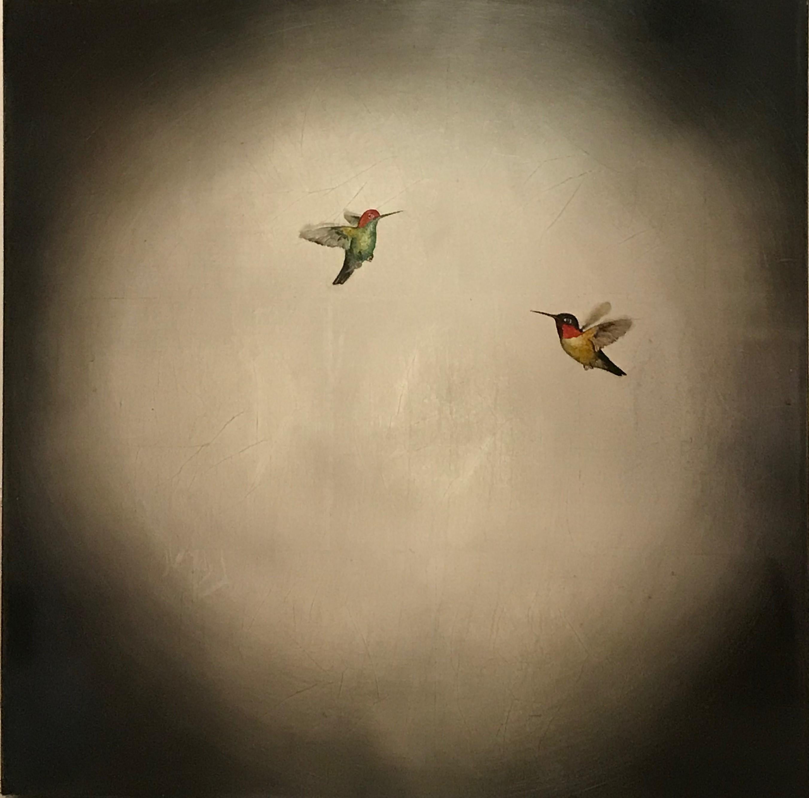 Carolyn Reynolds Animal Painting - Two Hummers in Moonlight Glow