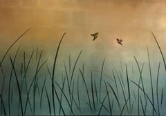 Two Hummers in Reeds and Rose Gold