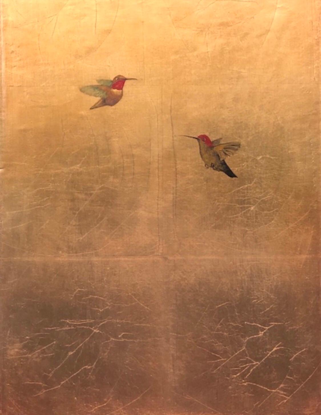 Carolyn Reynolds Animal Painting - Two Hummers in Rose Light