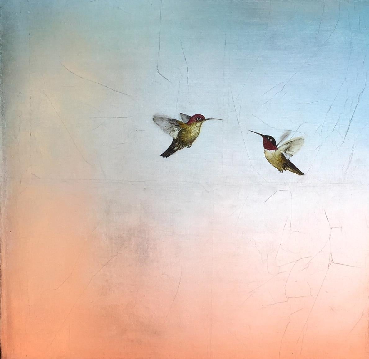 Carolyn Reynolds Animal Painting - Two Hummers in Soft Pastel