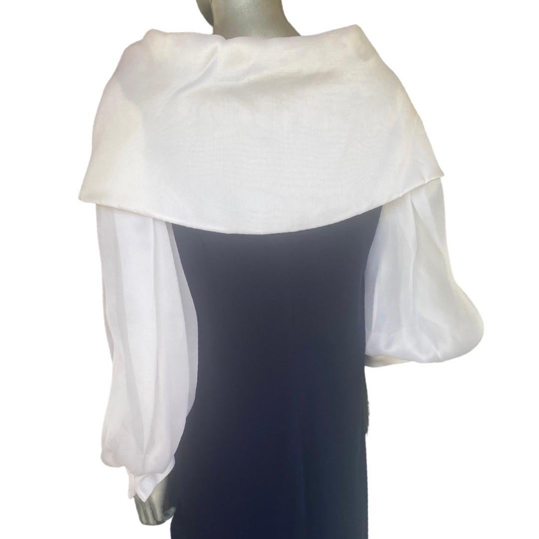 Carolyn Roehm for I Magnin Navy Crepe & White Organza Off Shoulder Dress Size 16 For Sale 10