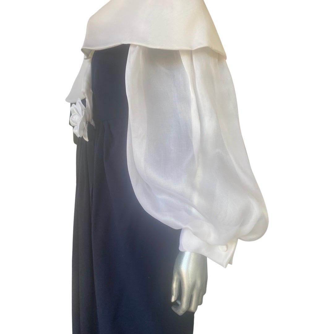 Carolyn Roehm for I Magnin Navy Crepe & White Organza Off Shoulder Dress Size 16 For Sale 13