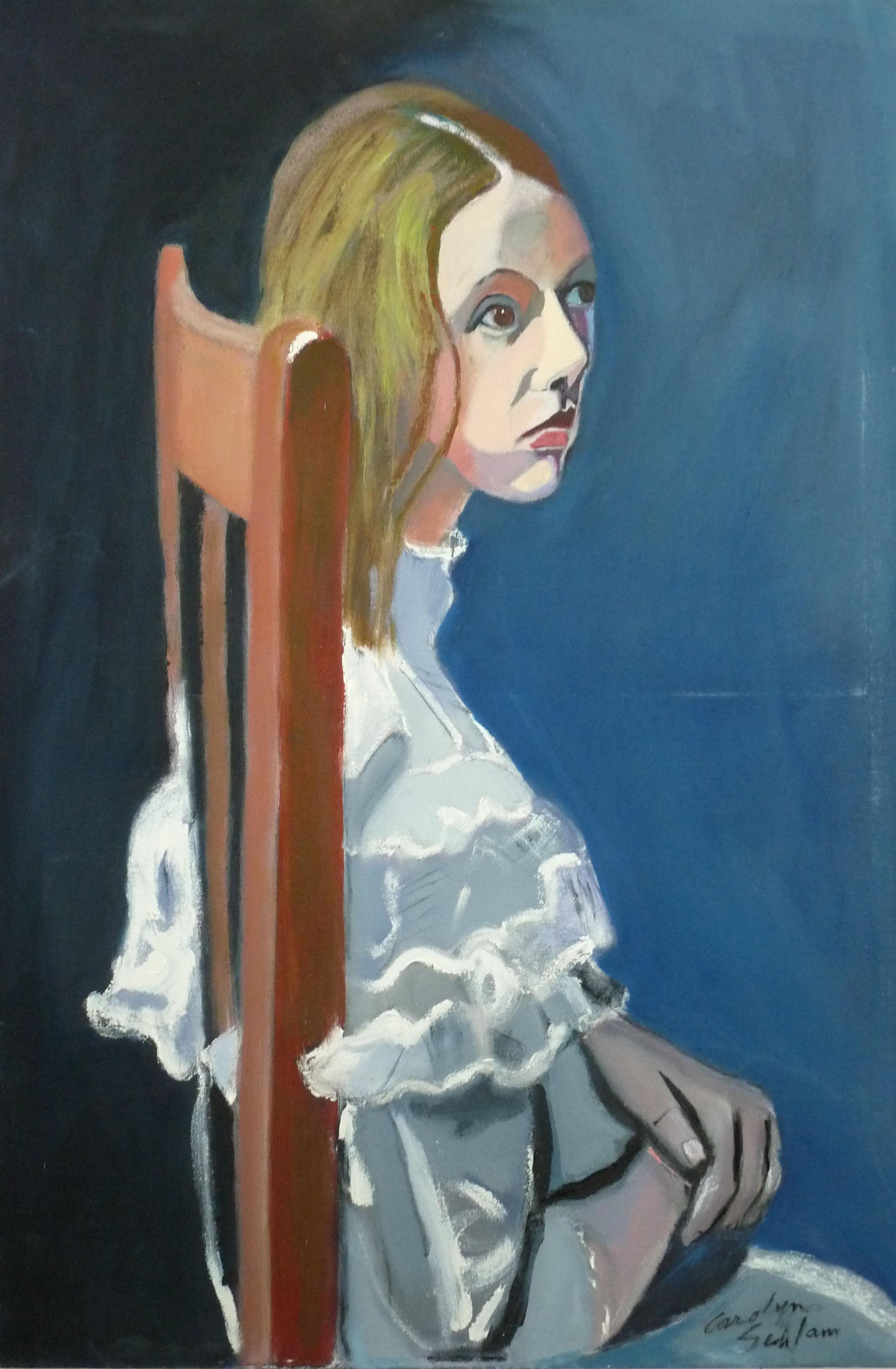 Carolyn Schlam Figurative Painting - Girl in the Wooden Chair