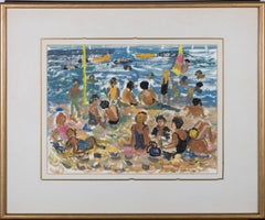 Vintage Carolyn Stafford - Signed and dated 1990 Acrylic, Crowded Beach