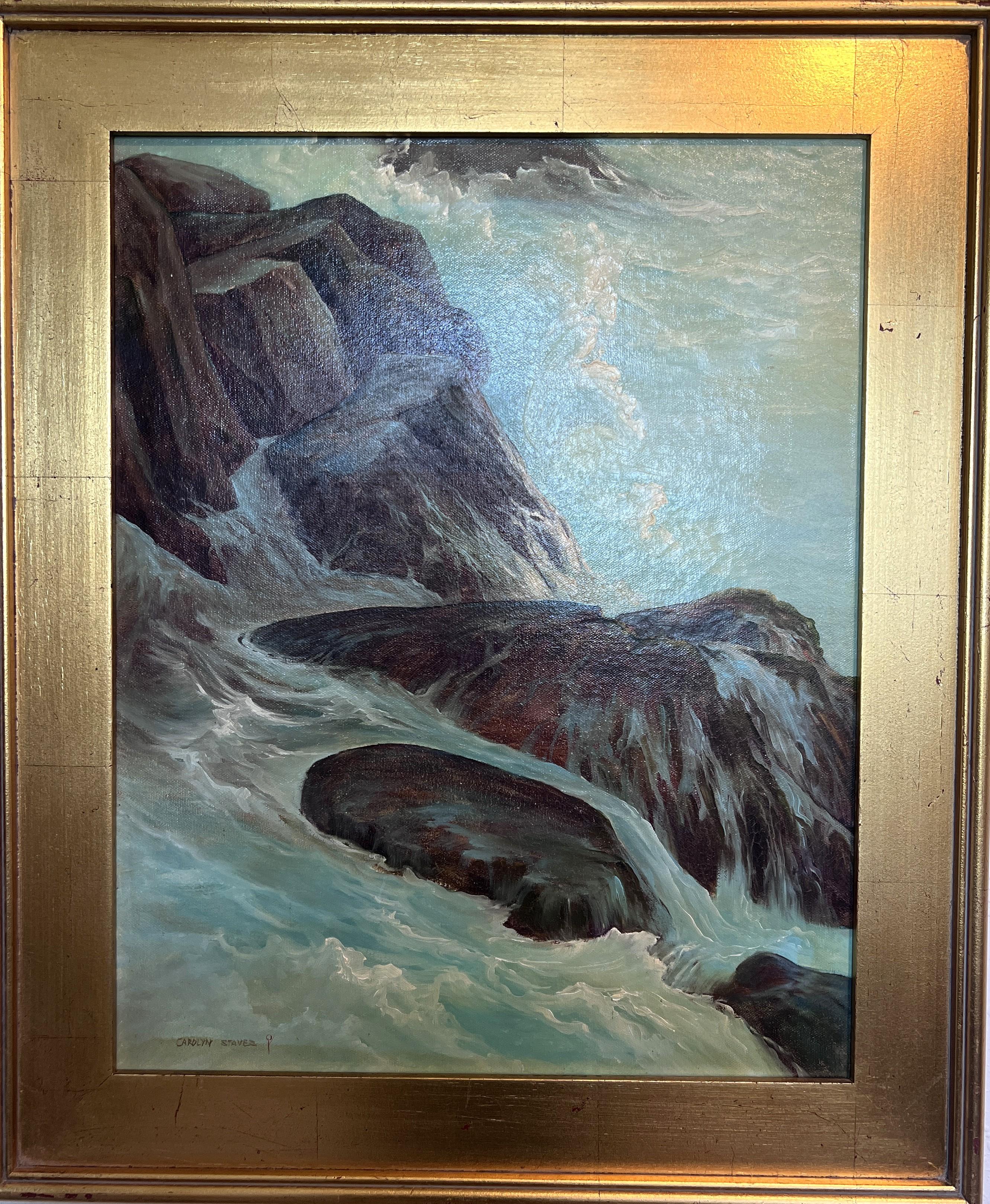 Carolyn Staves Original-Ölgemälde Berg-Fluss-Landschaft Gerahmt, Seelandschaft