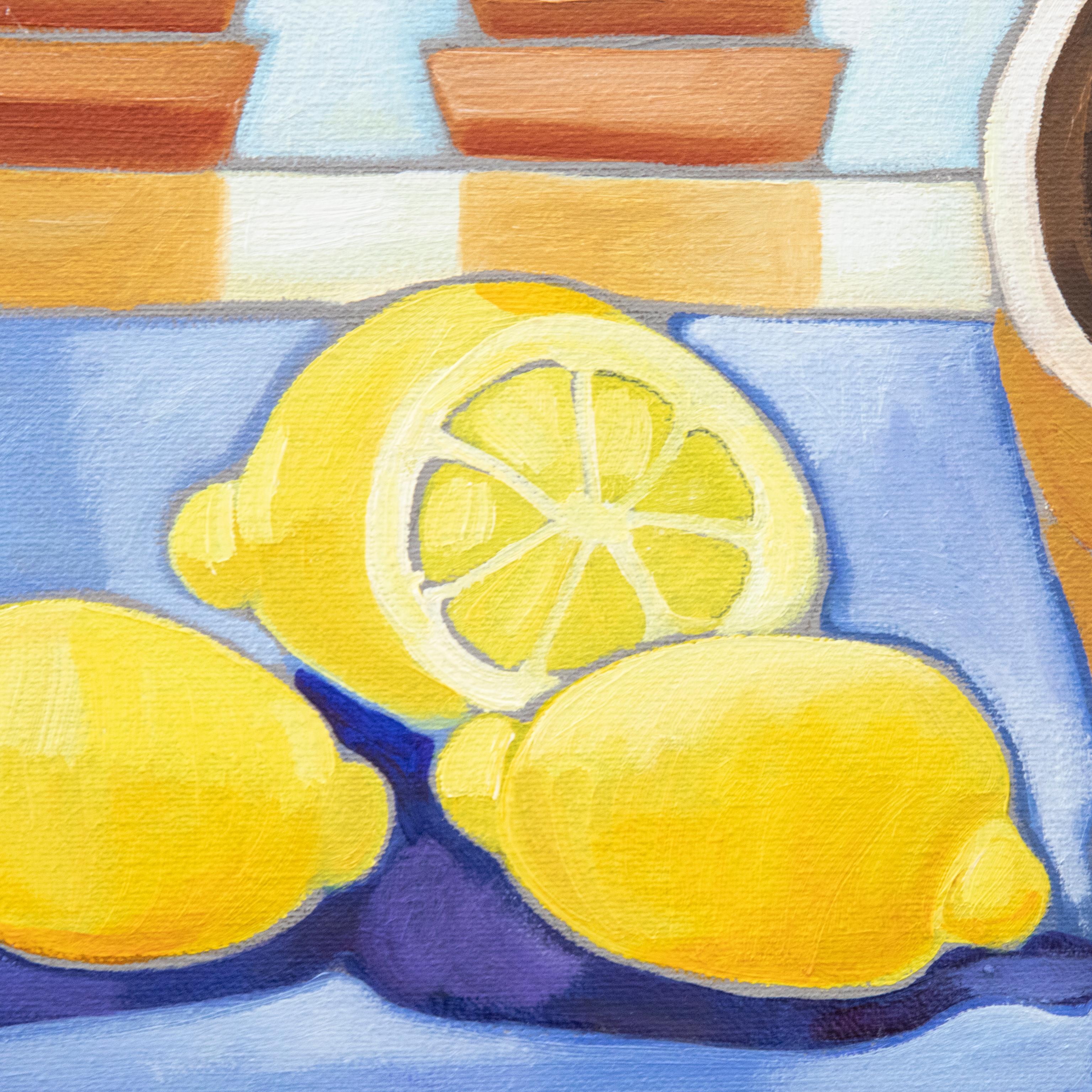 Carolyn Tyrer - Framed Contemporary Oil, Daffodils & Lemons For Sale 1