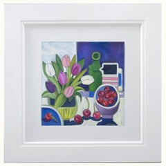 Carolyn Tyrer - Framed Contemporary Oil, Tulips & Cherries