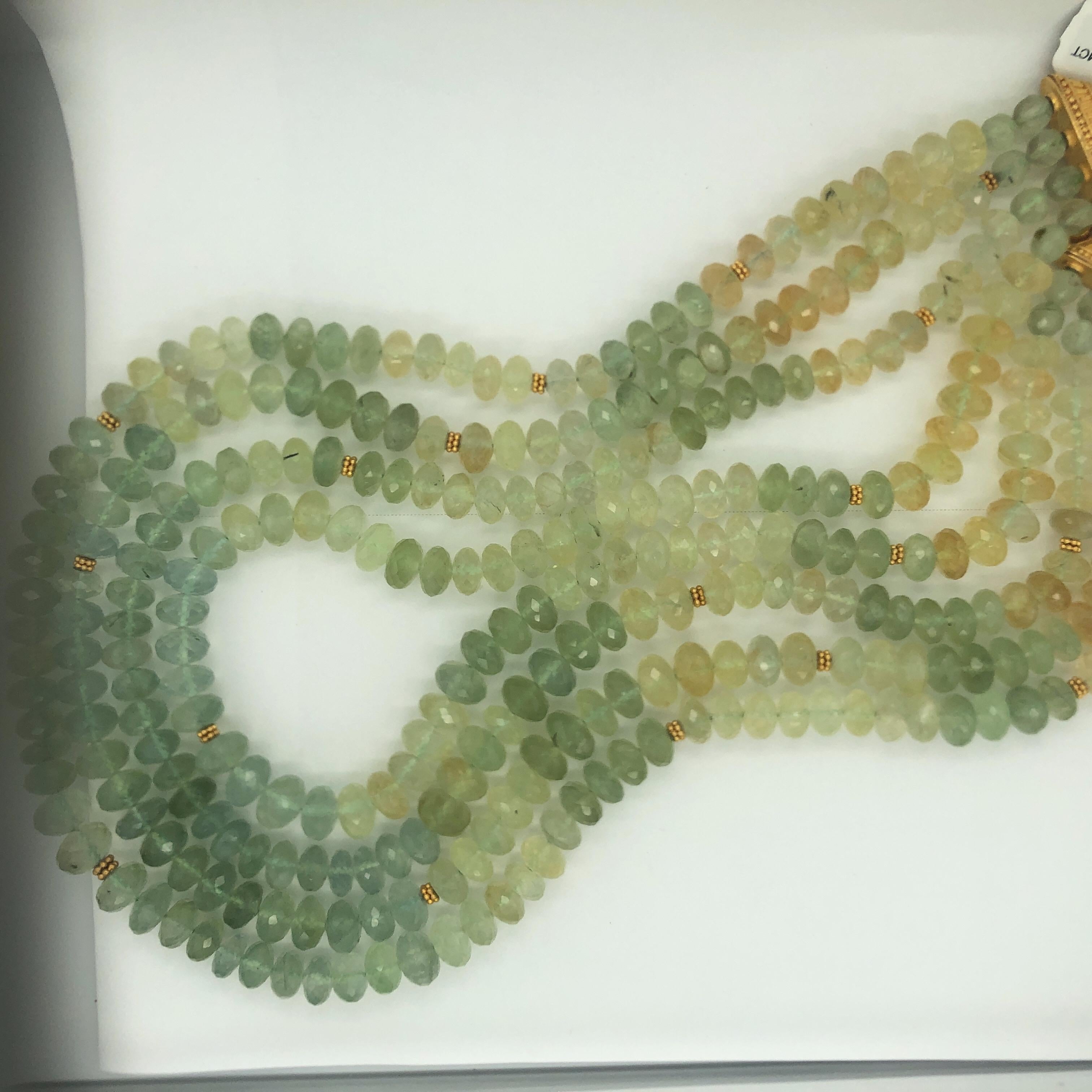 Carolyn Tyler 22 and 18 Carat Gold and Peridot Strand In New Condition In Dallas, TX