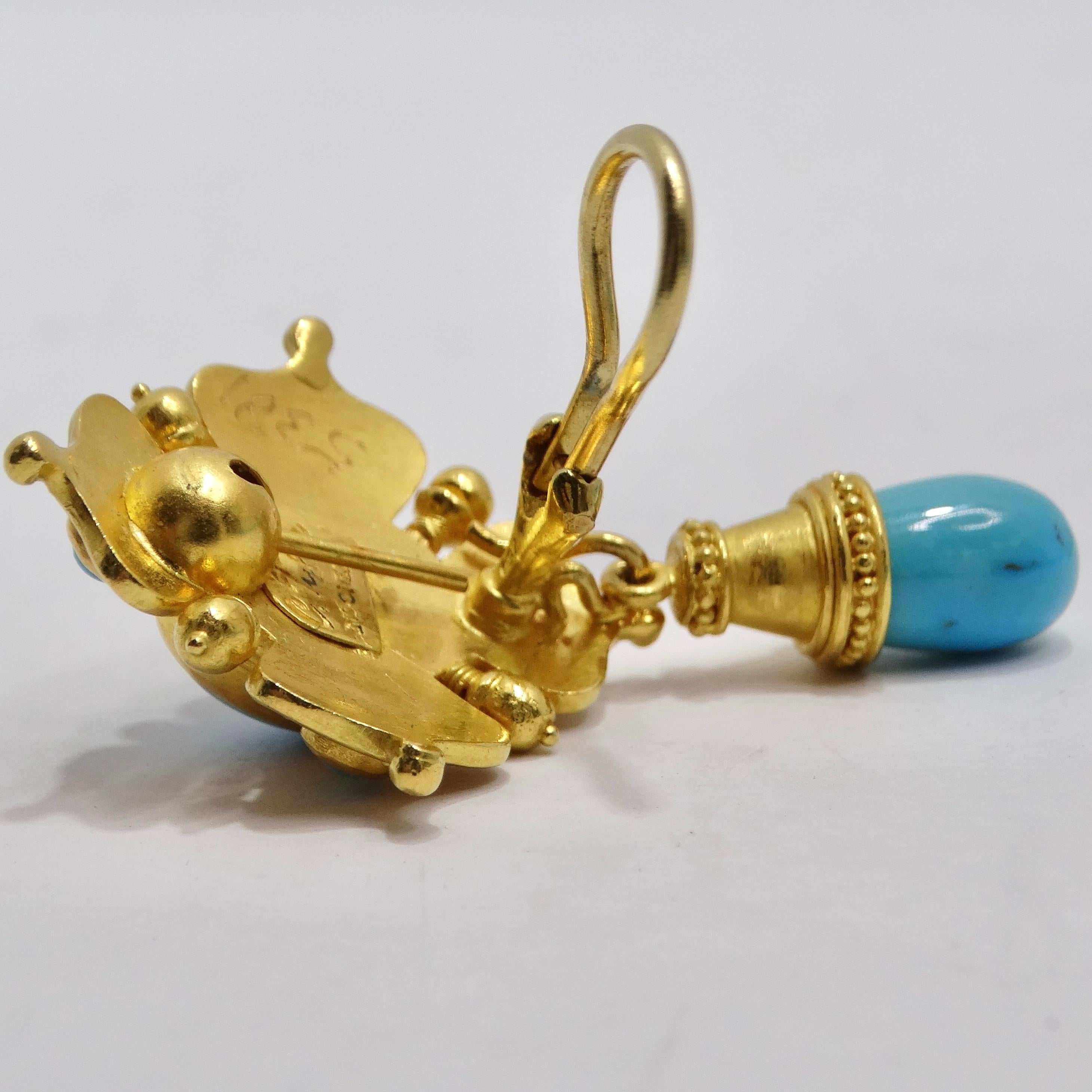 Carolyn Tyler 22K Gold Sleeping Beauty Turquoise Dangle Earrings 3