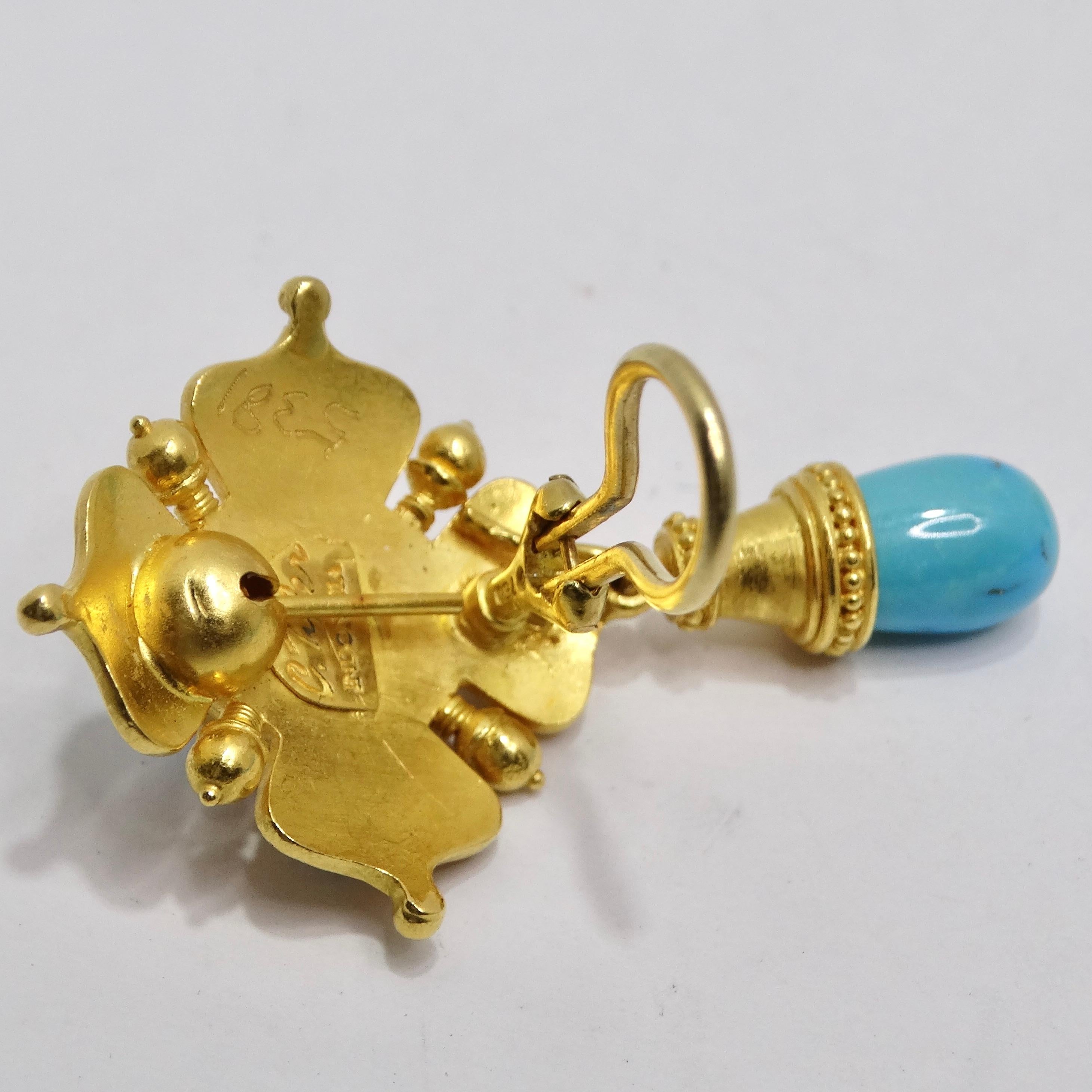 Carolyn Tyler 22K Gold Sleeping Beauty Turquoise Dangle Earrings 4