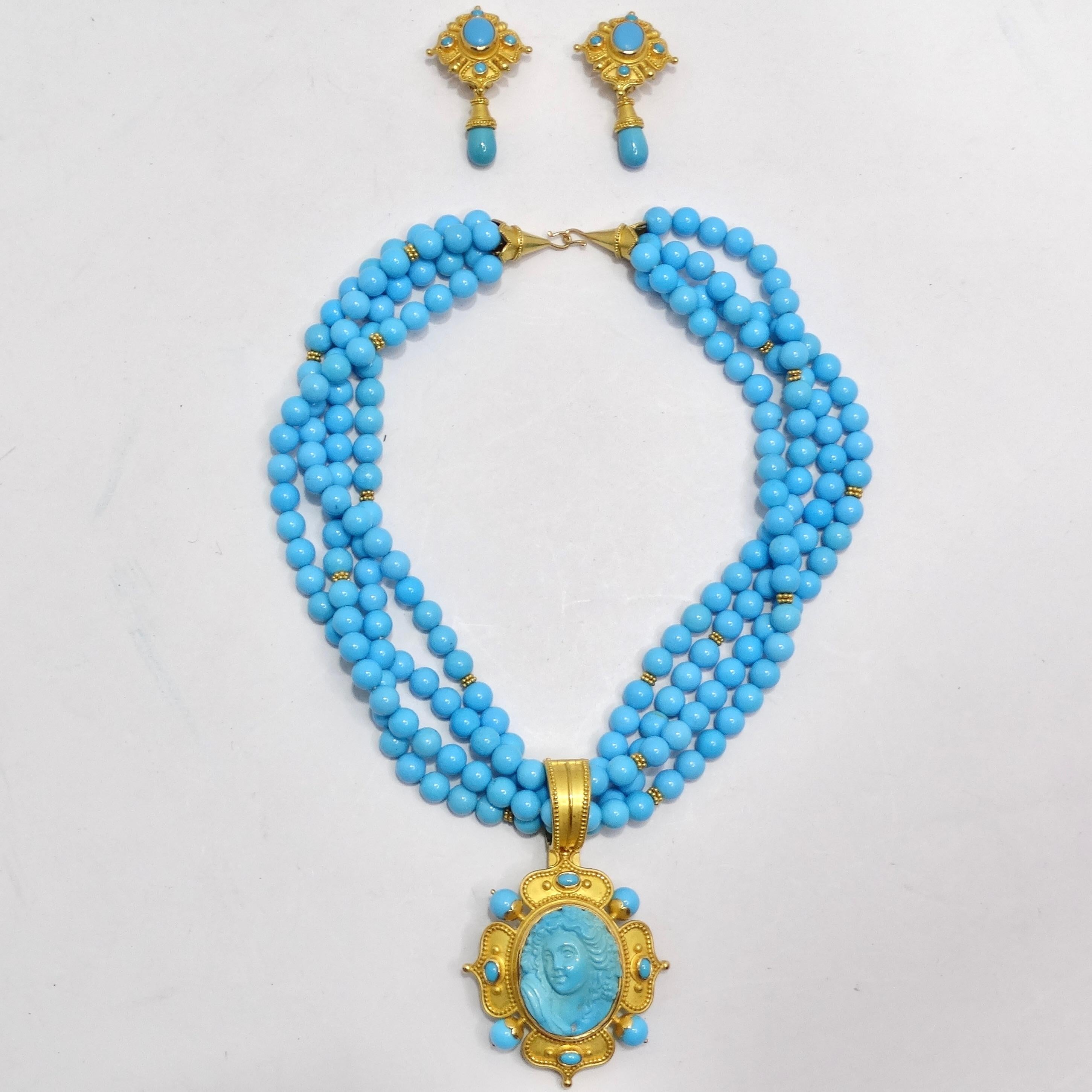 Carolyn Tyler 22K Gold Sleeping Beauty Turquoise Dangle Earrings For Sale 5