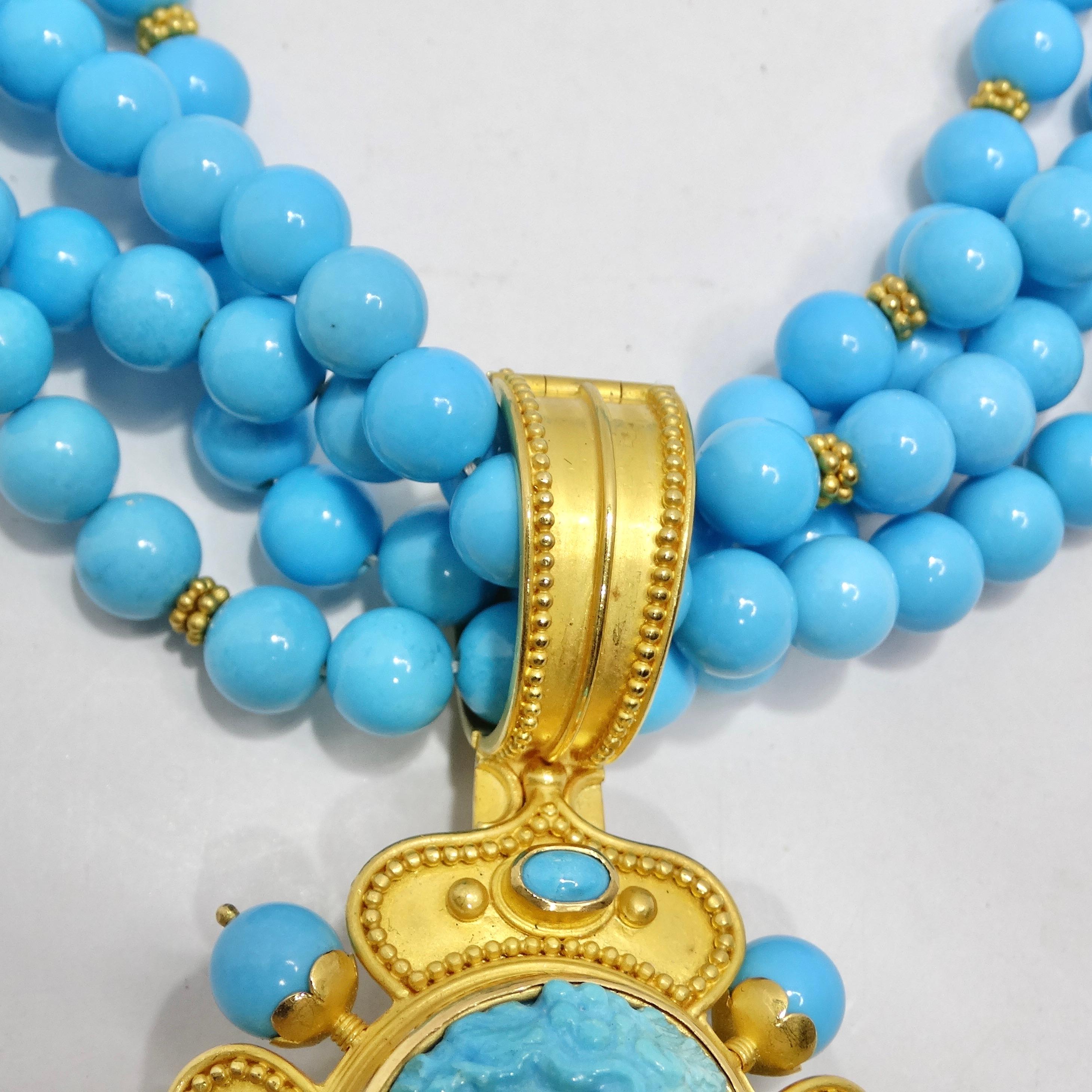 Carolyn Tyler 22K Gold Sleeping Beauty Turquoise Necklace & Earrings Set For Sale 4