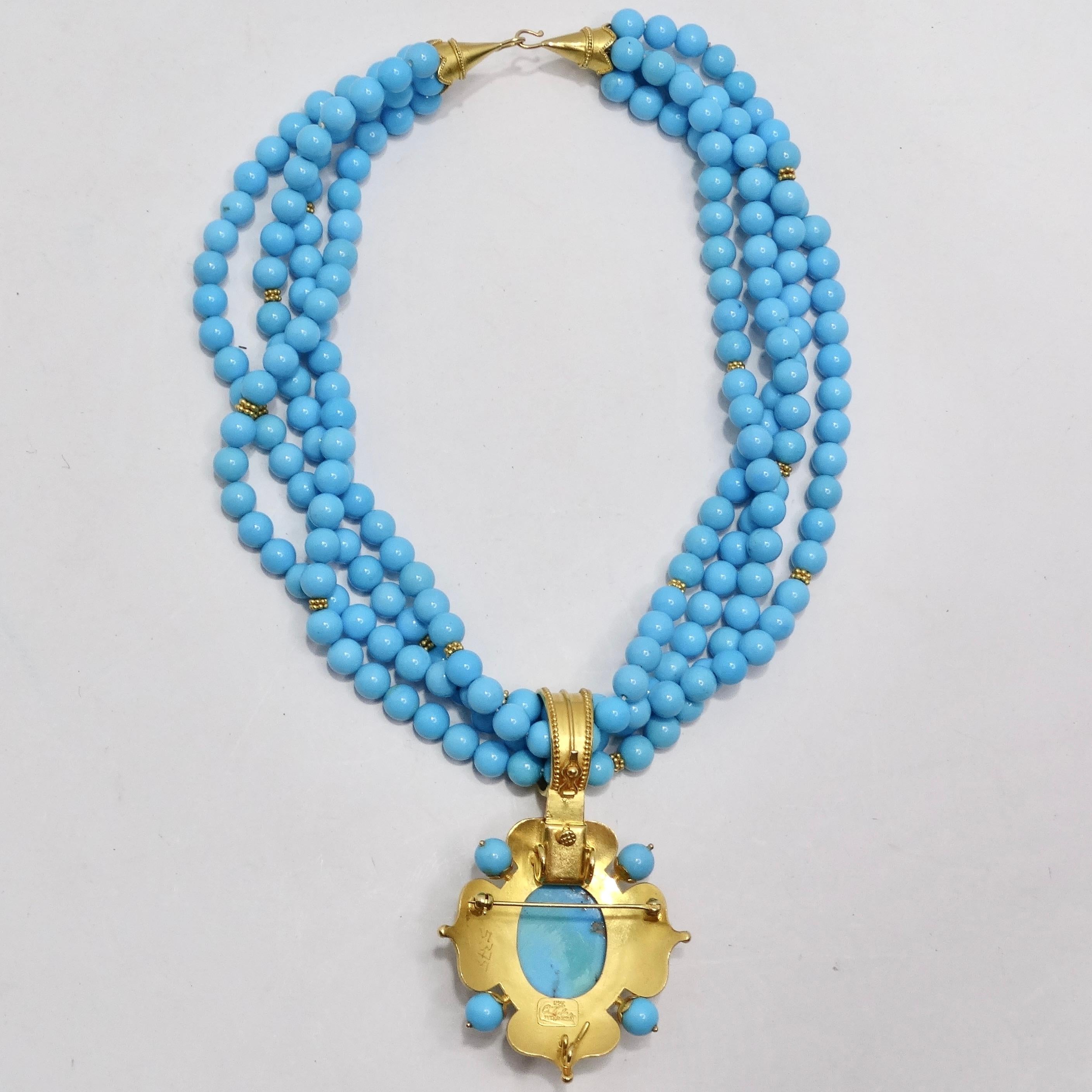 Carolyn Tyler 22K Gold Sleeping Beauty Turquoise Necklace & Earrings Set 8