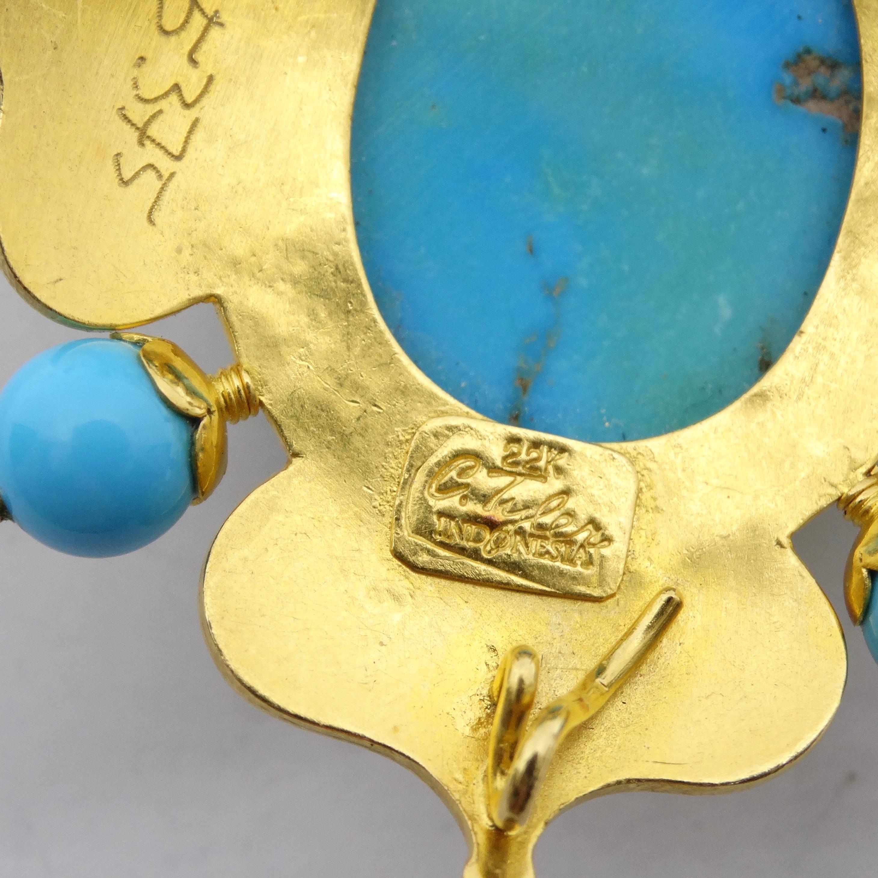 Carolyn Tyler 22K Gold Sleeping Beauty Turquoise Necklace & Earrings Set For Sale 10