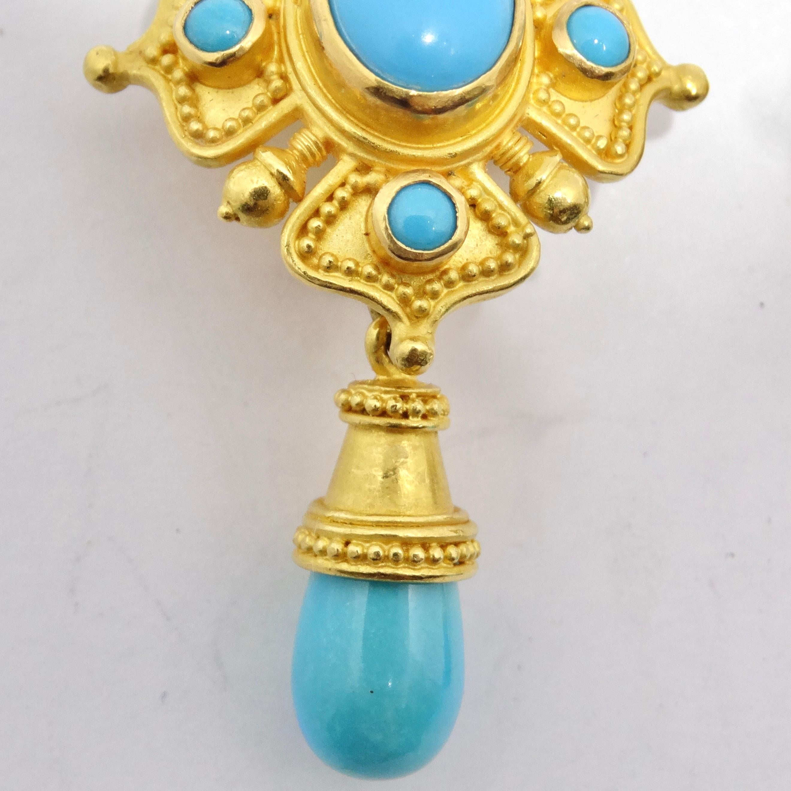 Women's or Men's Carolyn Tyler 22K Gold Sleeping Beauty Turquoise Necklace & Earrings Set For Sale