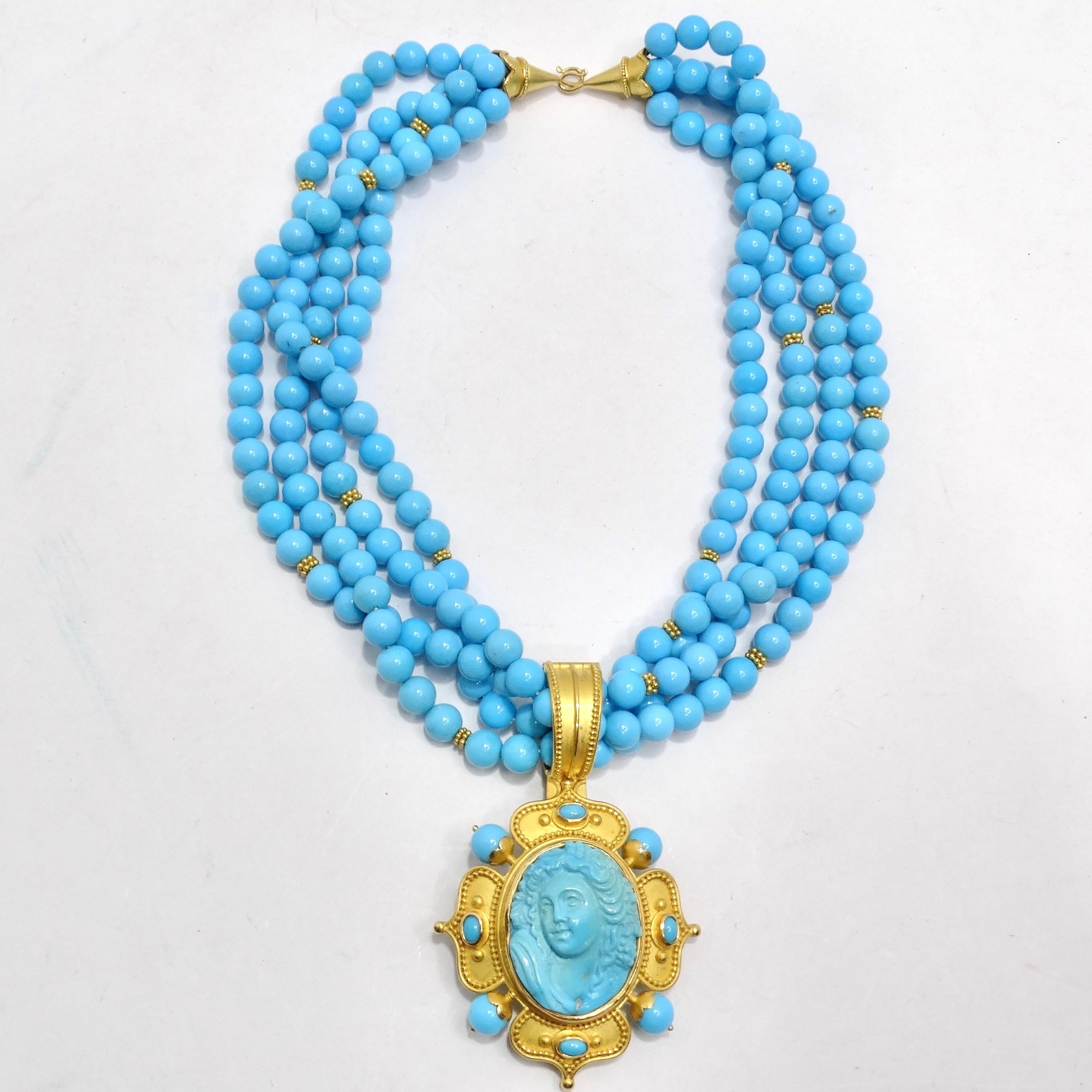 Carolyn Tyler 22K Gold Sleeping Beauty Turquoise Necklace & Earrings Set For Sale 1
