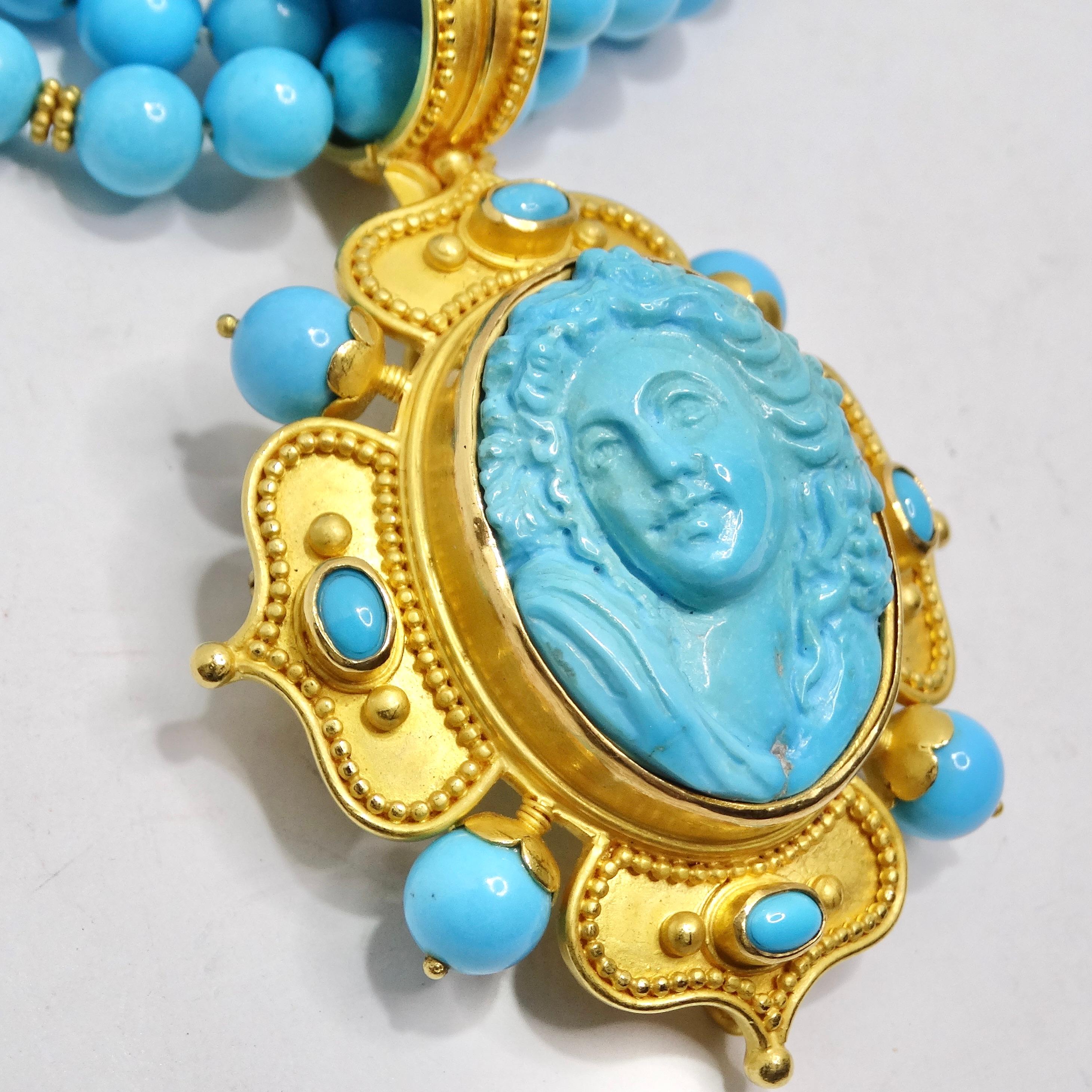 Carolyn Tyler 22K Gold Sleeping Beauty Turquoise Necklace & Earrings Set For Sale 3