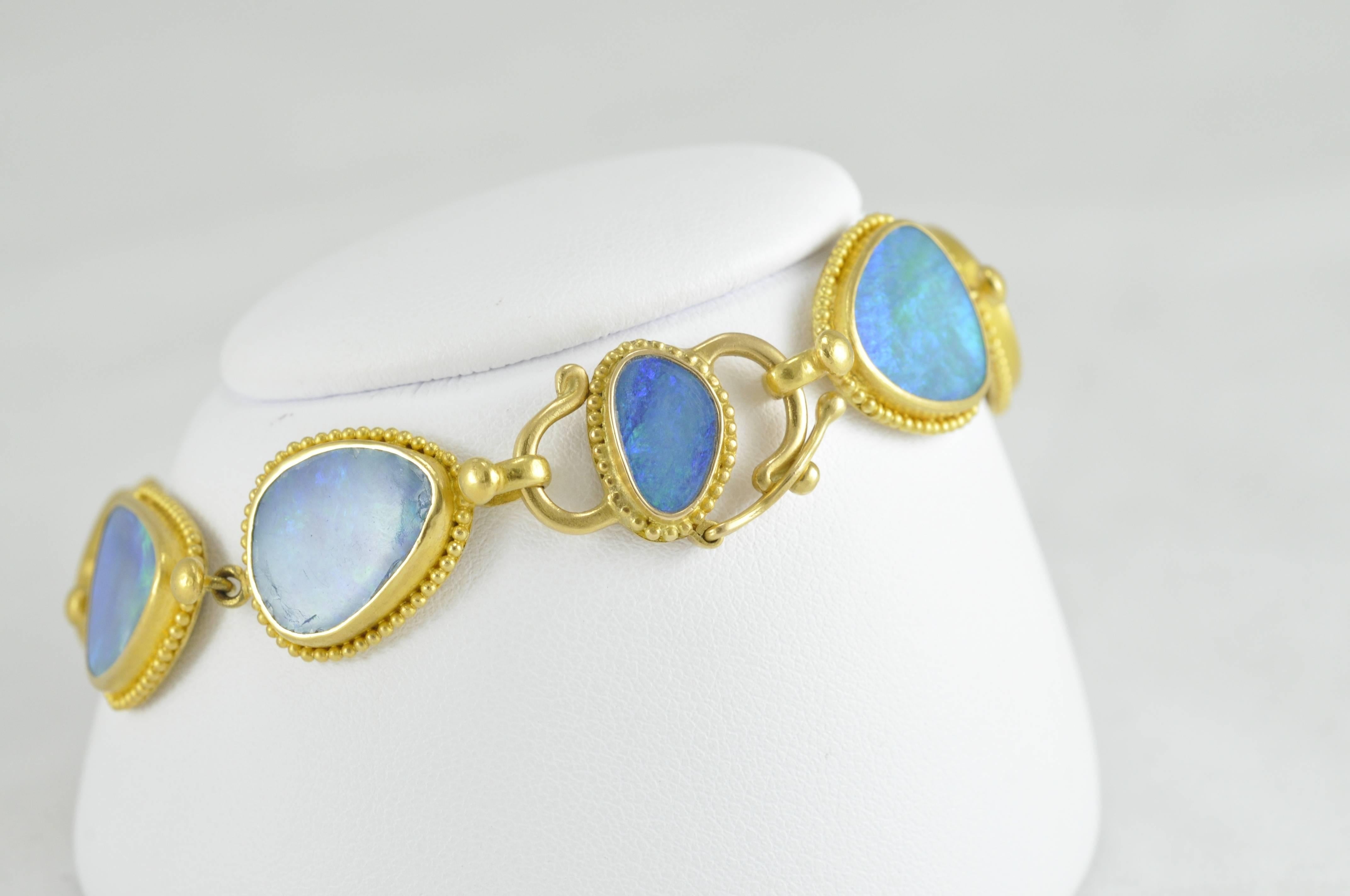 Carolyn Tyler Boulder Opal and Gold Slice Bracelet In New Condition In Dallas, TX