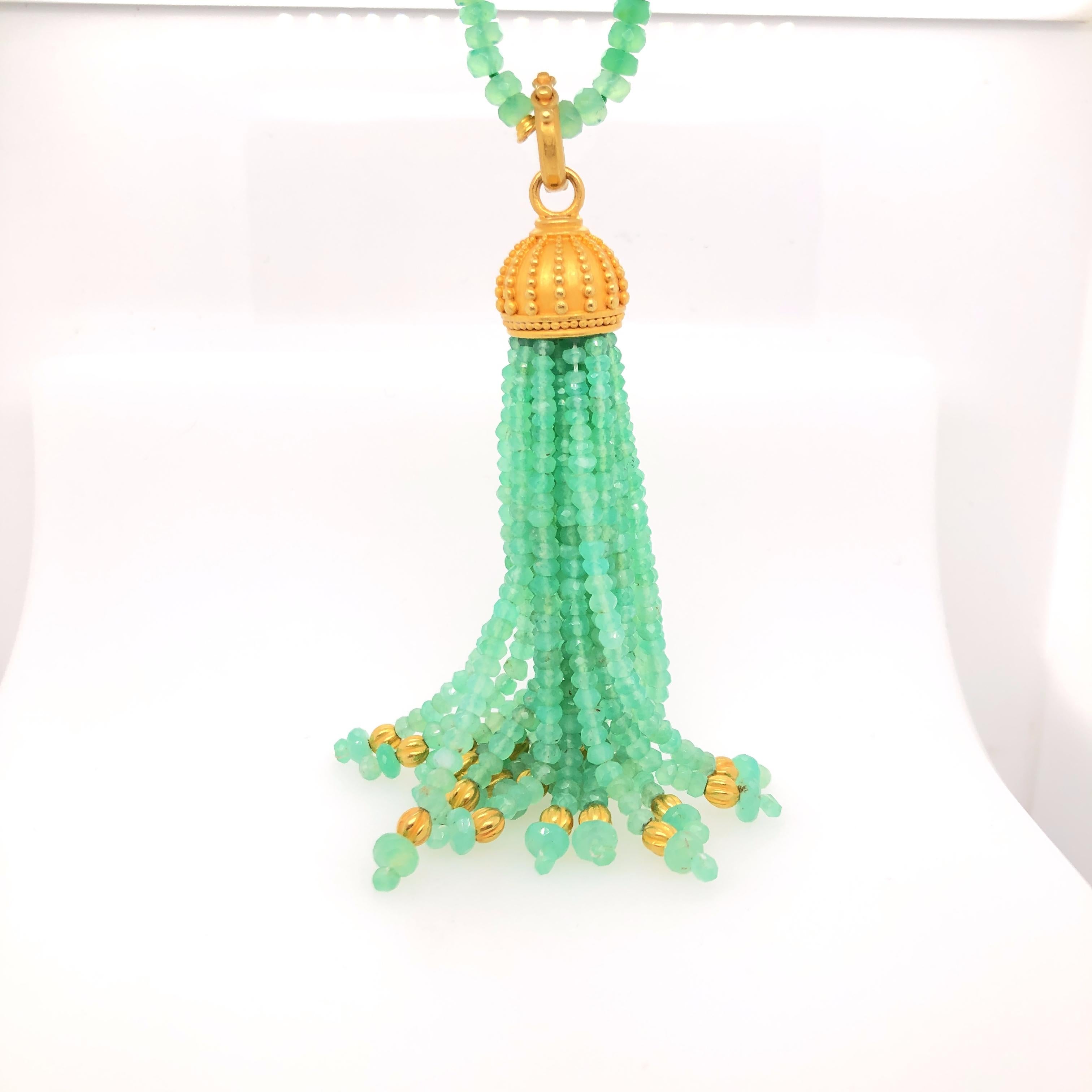 Carolyn Tyler Chysophrase Lola Necklace and Urchin Tassel In New Condition In Dallas, TX