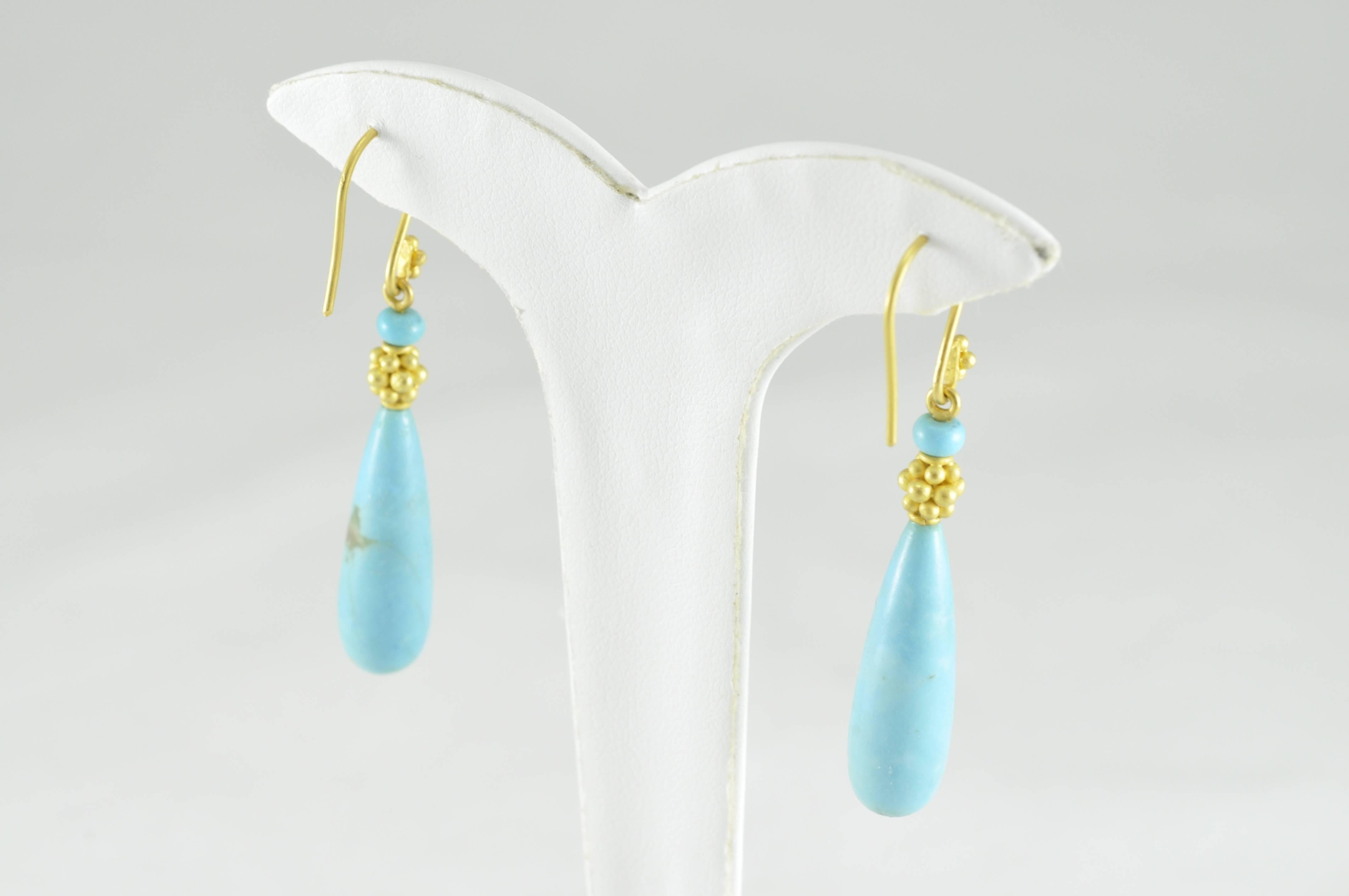 Artisan Carolyn Tyler Gold and Turquoise Teardrop Earrings
