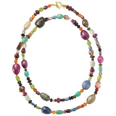 Carolyn Tyler Gold, Emerald Sapphire, Tourmaline, Agate, Ruby Necklace