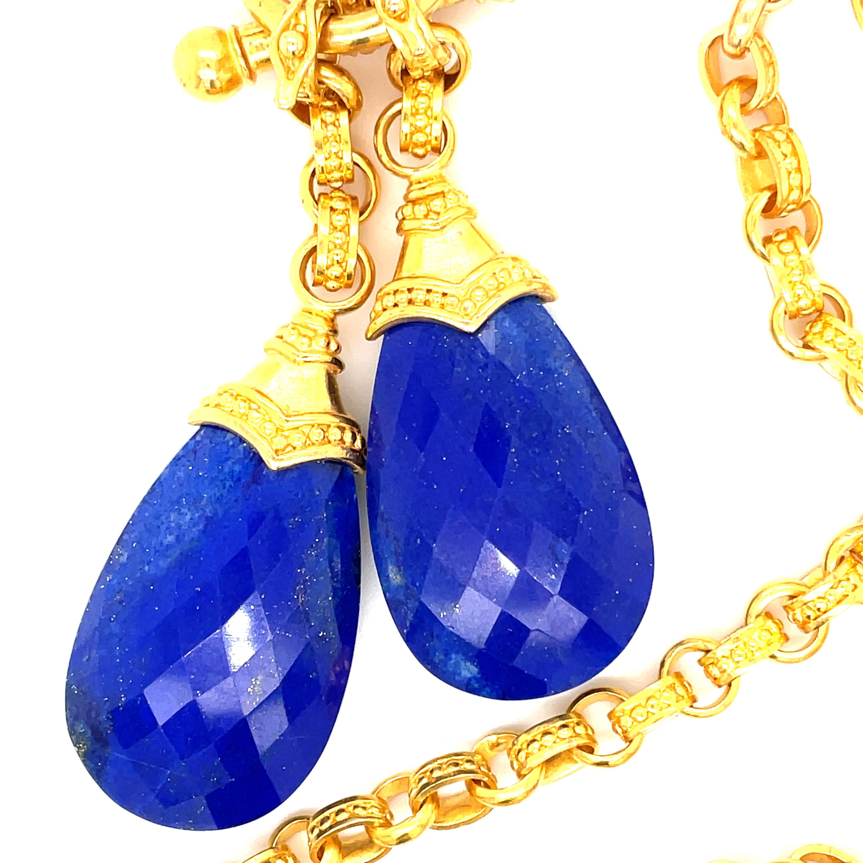 Carolyn Tyler Gliederhalskette aus Lapis und Gelbgold (Briolette)