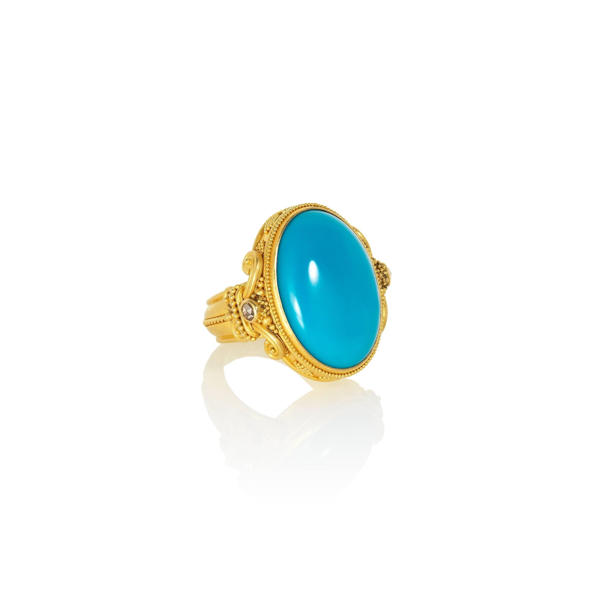 Artisan Carolyn Tyler Sleeping Beauty Turquoise Diamond and Yellow Gold Ring