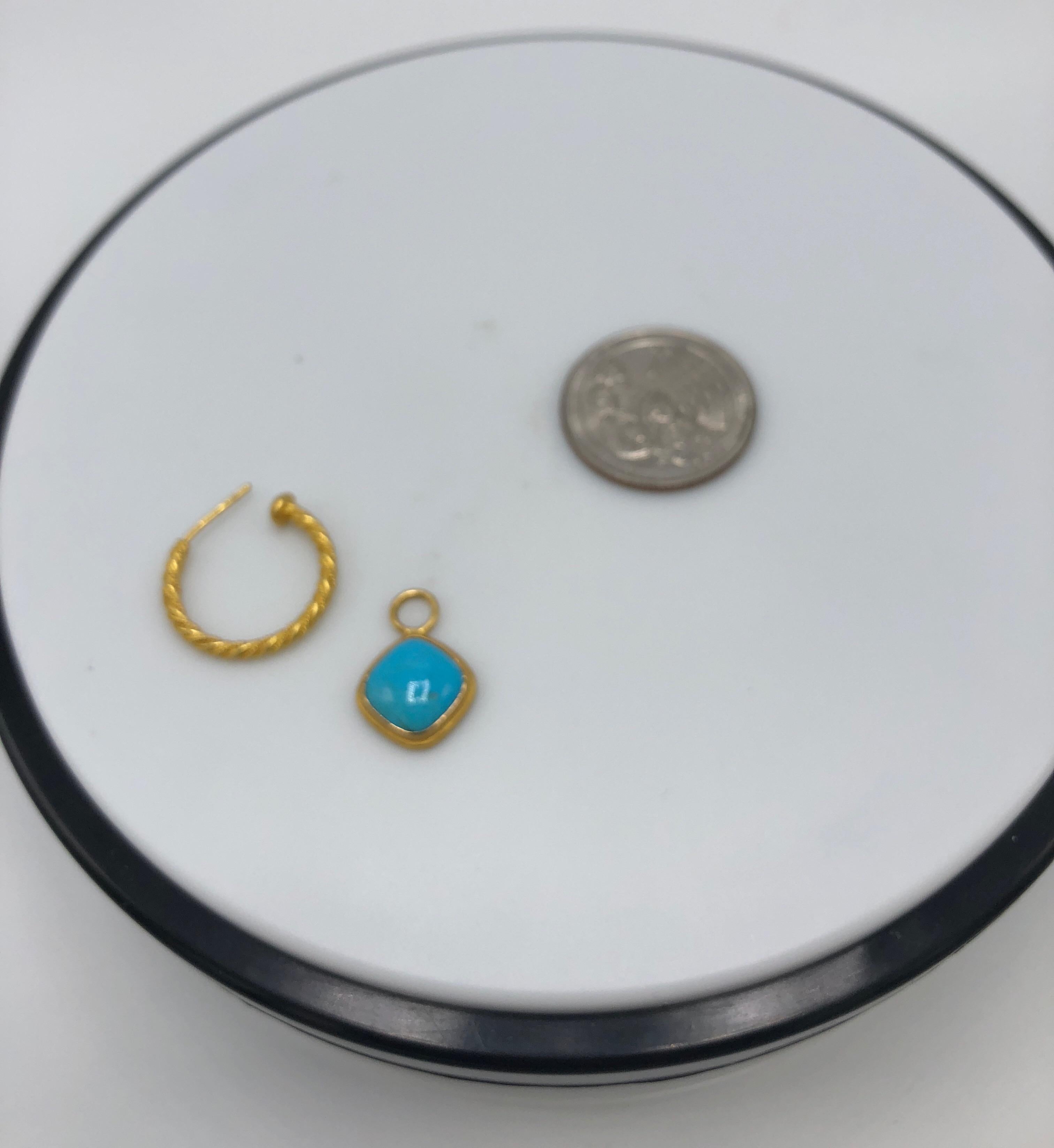 Women's Carolyn Tyler Yellow Glitter Hoops with Turquoise Cushion Cut Diagonal Drops