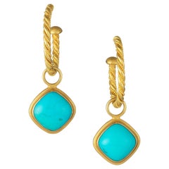 Carolyn Tyler Yellow Glitter Hoops with Turquoise Cushion Cut Diagonal Drops