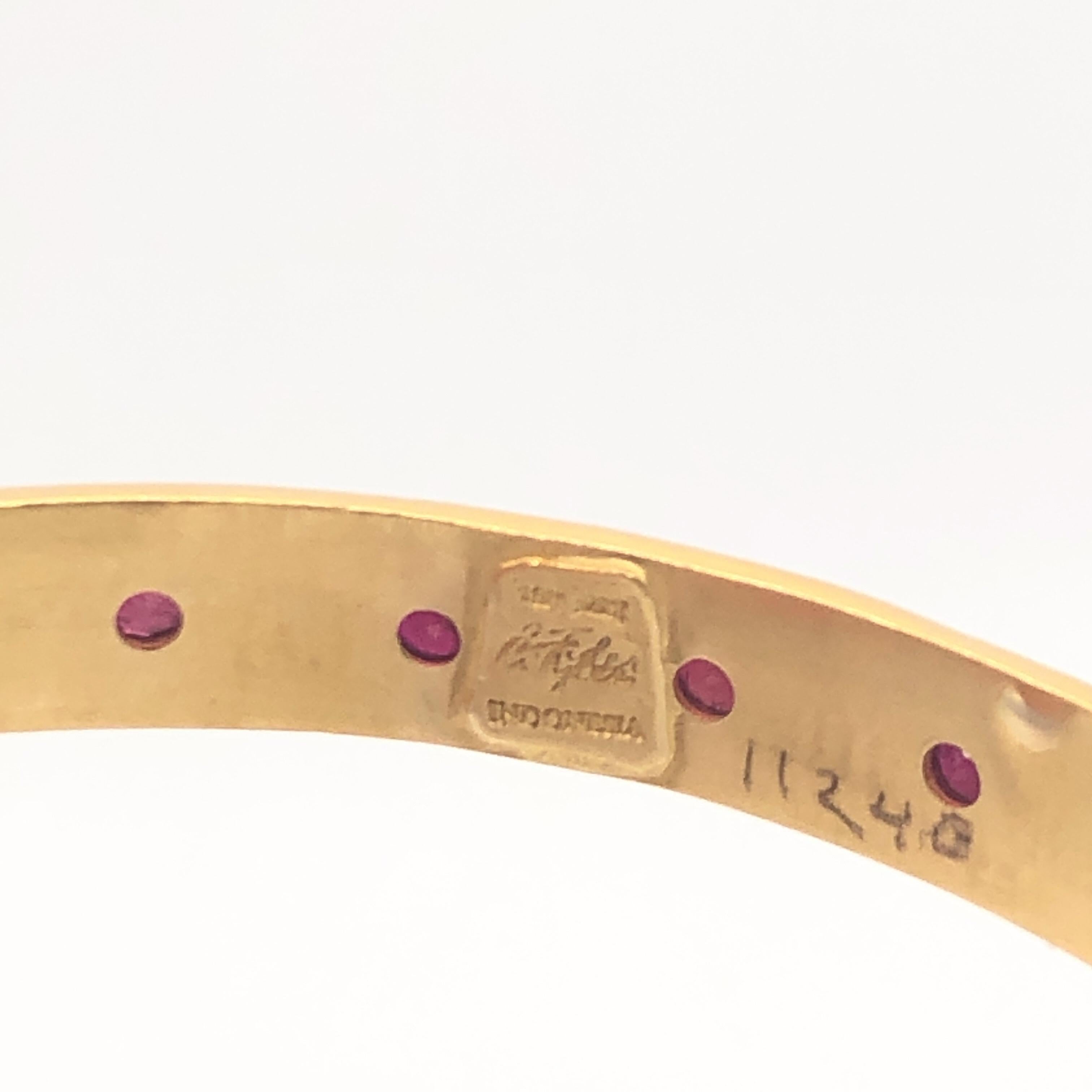 Round Cut Carolyn Tyler Yellow Gold and Ruby Bangle Bracelet
