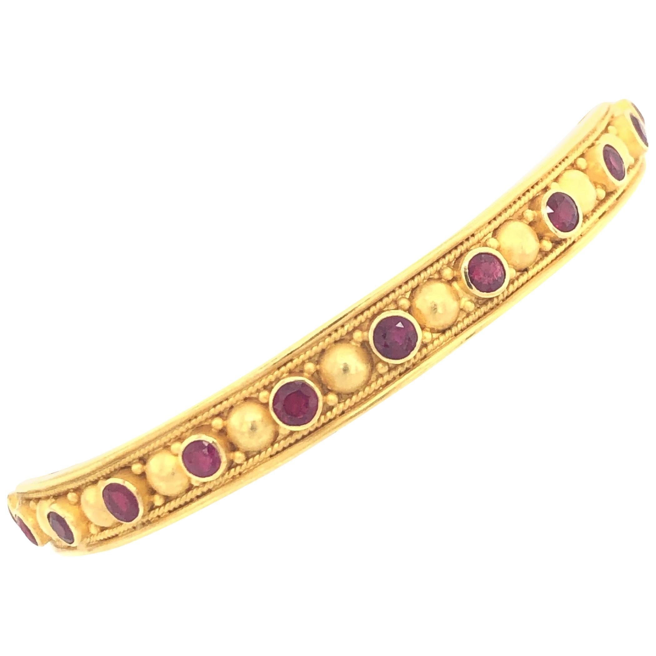 Carolyn Tyler Yellow Gold and Ruby Bangle Bracelet