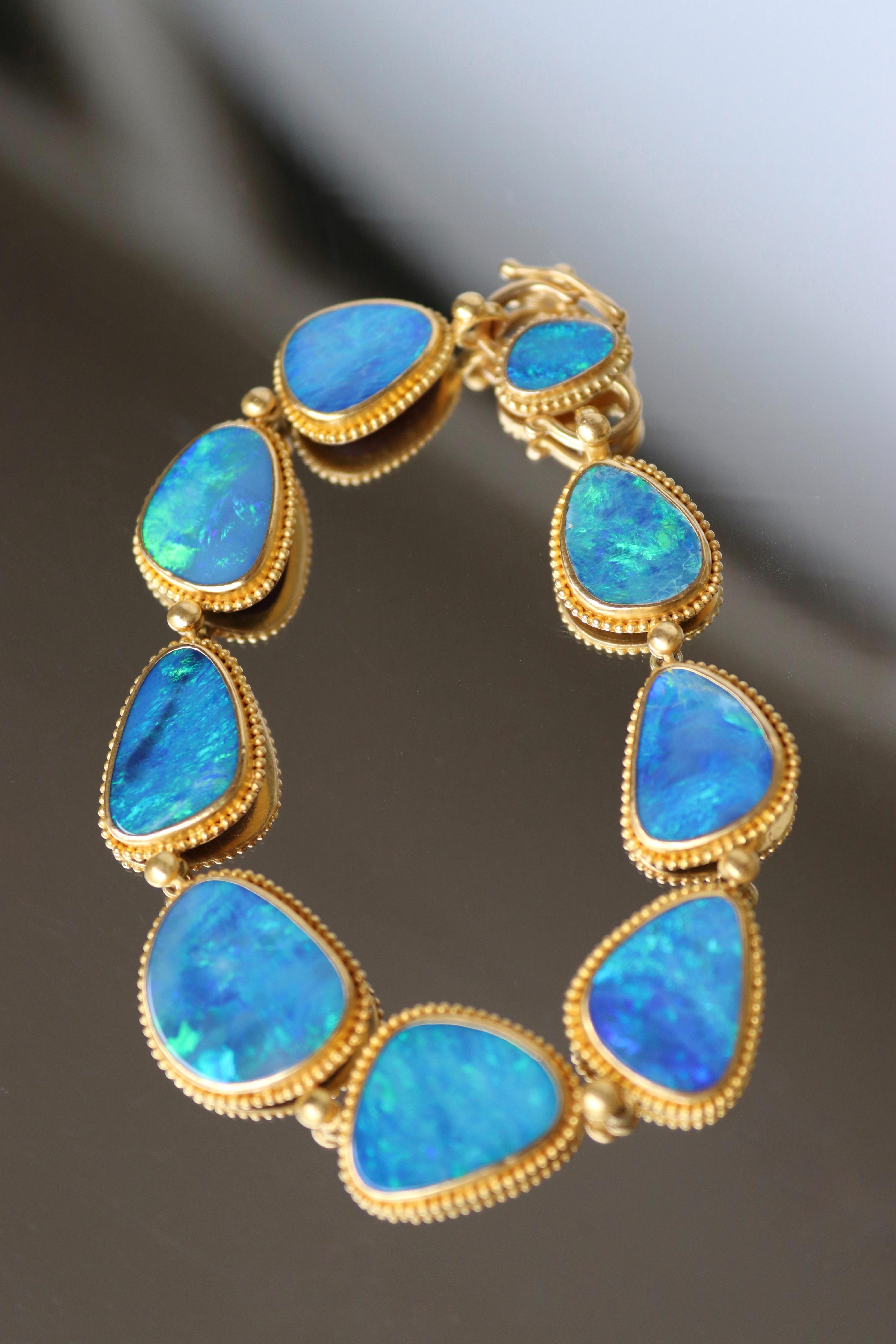 Modern Carolyn Tyler Yellow Gold Blue Australian Opal Doublet Bracelet