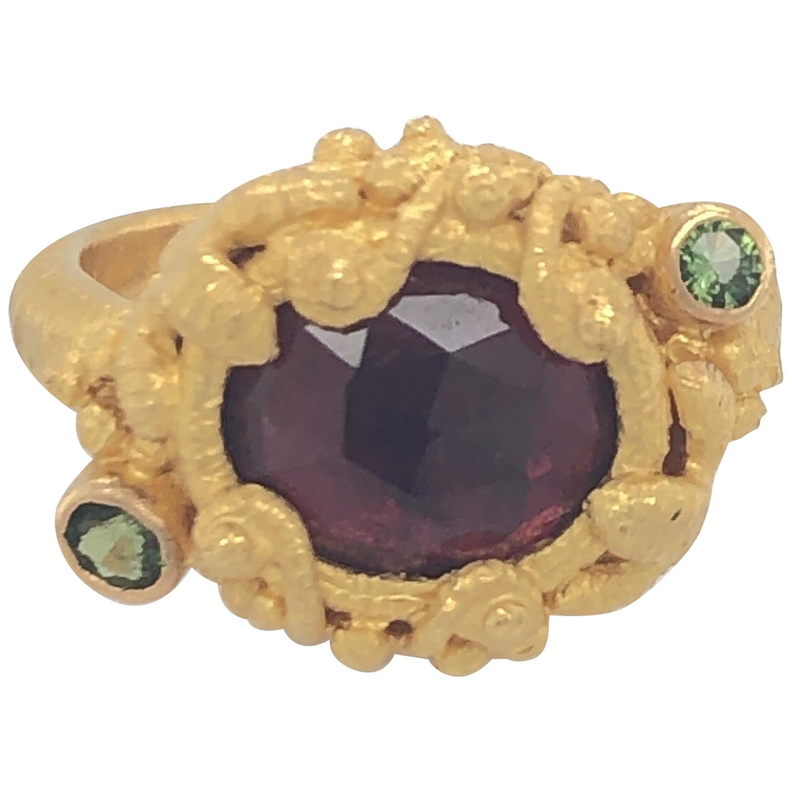 Carolyn Tyler Yellow Gold Pink and Green Tourmaline Faerie Ring