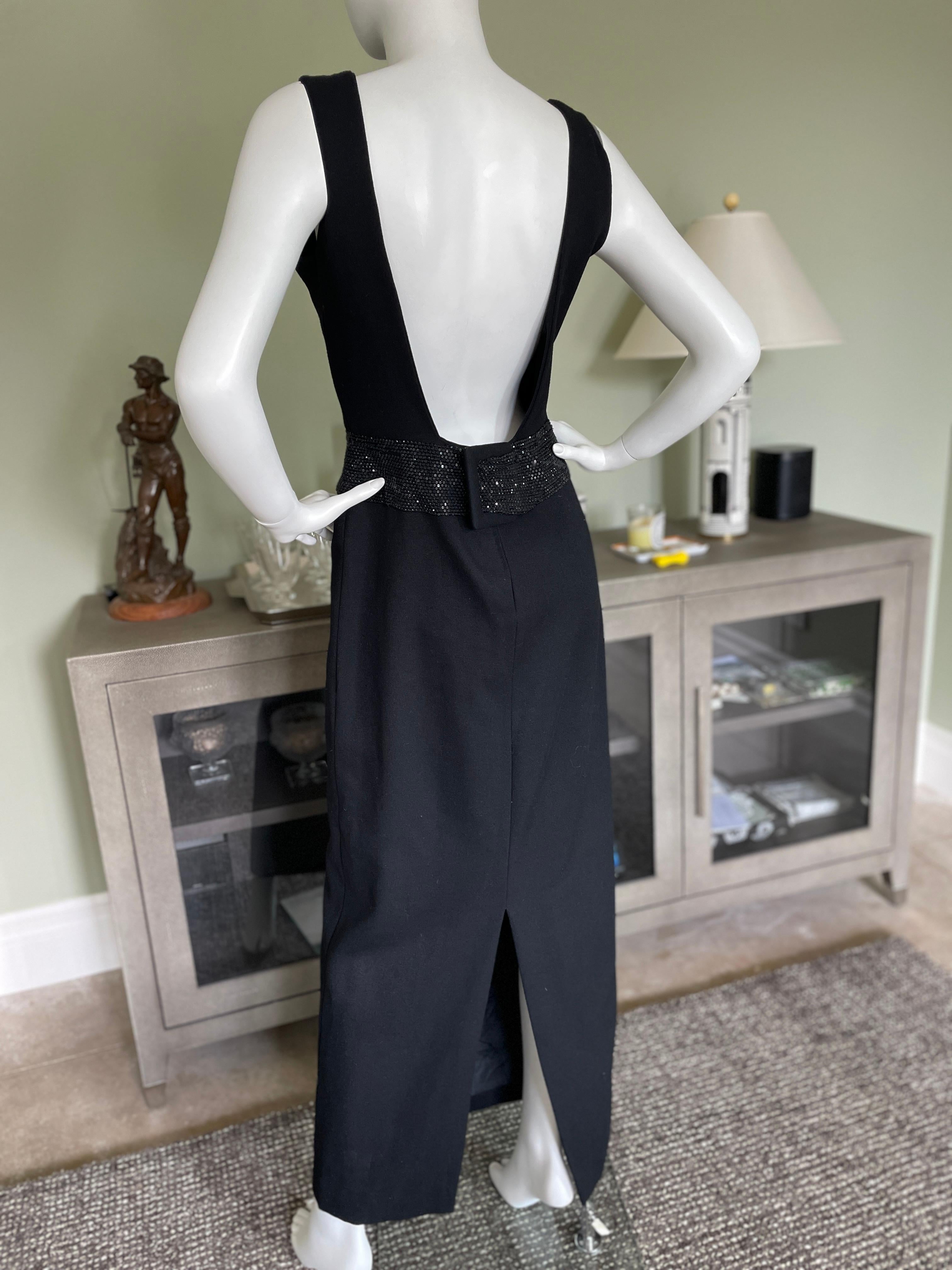 Carolyne Roehm 1980's Black Evening Dress with Plunging Back and Jeweled Waist In Excellent Condition For Sale In Cloverdale, CA