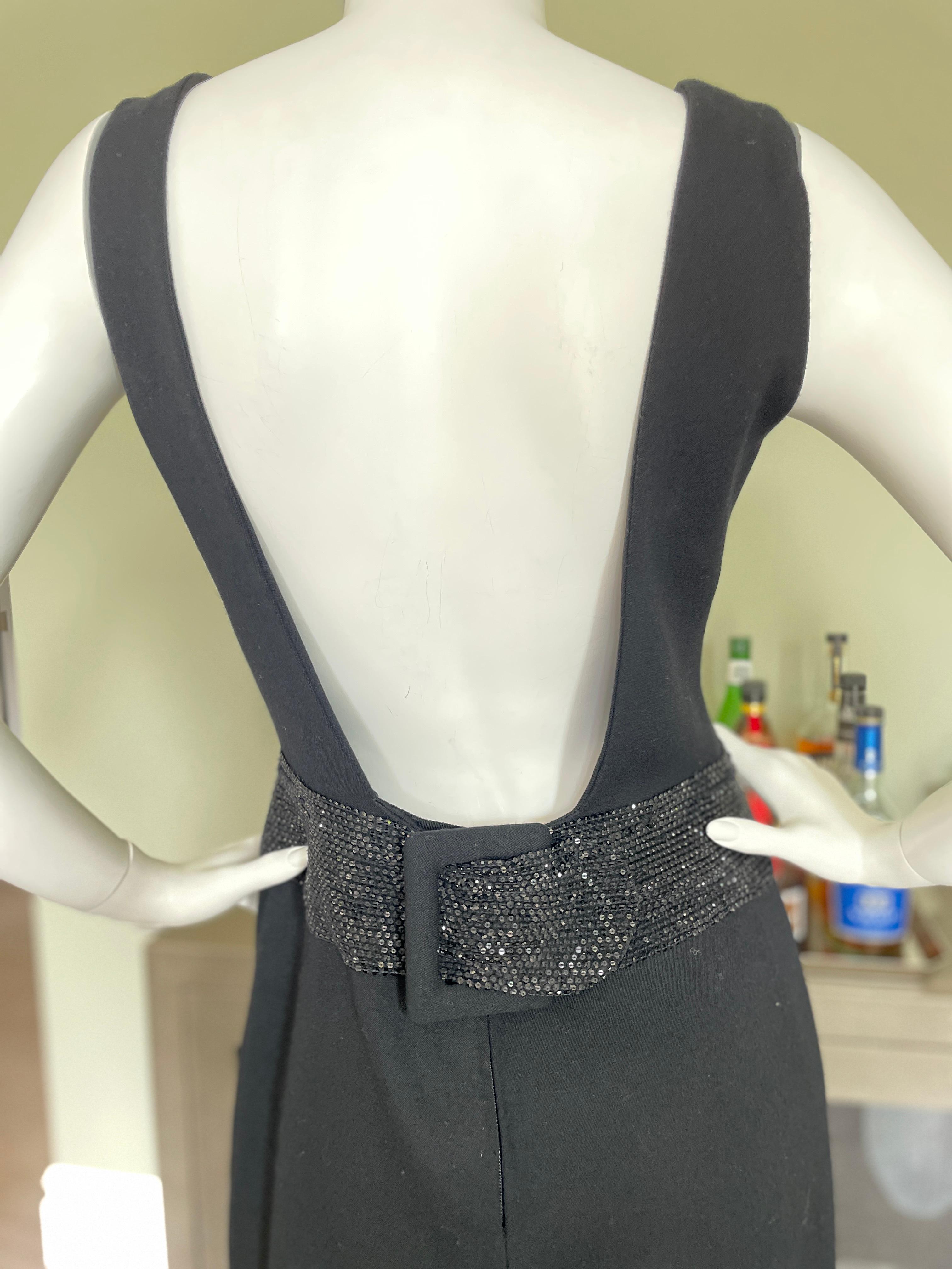 Women's Carolyne Roehm 1980's Black Evening Dress with Plunging Back and Jeweled Waist For Sale