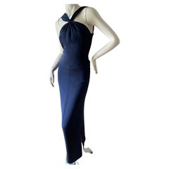 Carolyne Roehm 1980er Marineblaues Neckholder-Abendkleid