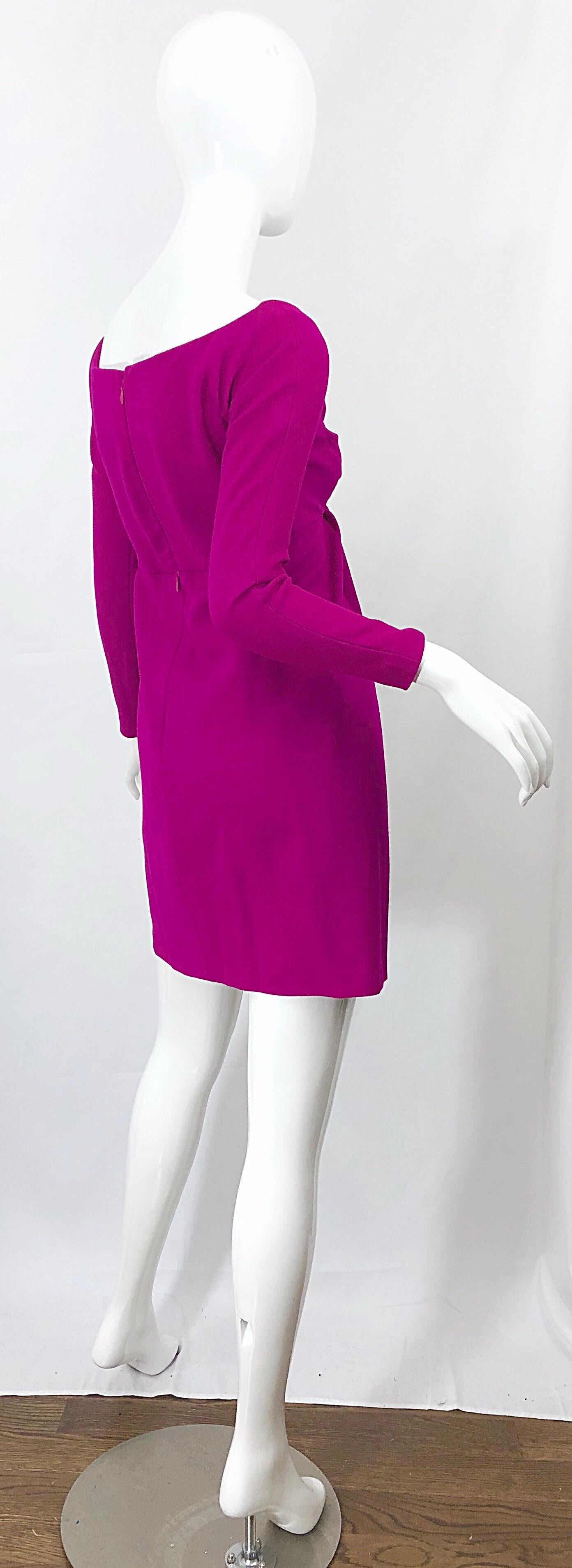 Carolyne Roehm 1990s Fuchsia Hot Pink Wool Vintage 90s Mini Empire Dress For Sale 8