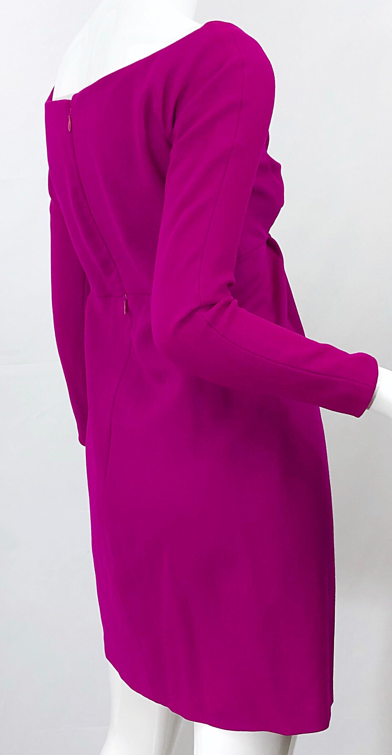 Carolyne Roehm 1990s Fuchsia Hot Pink Wool Vintage 90s Mini Empire Dress For Sale 4
