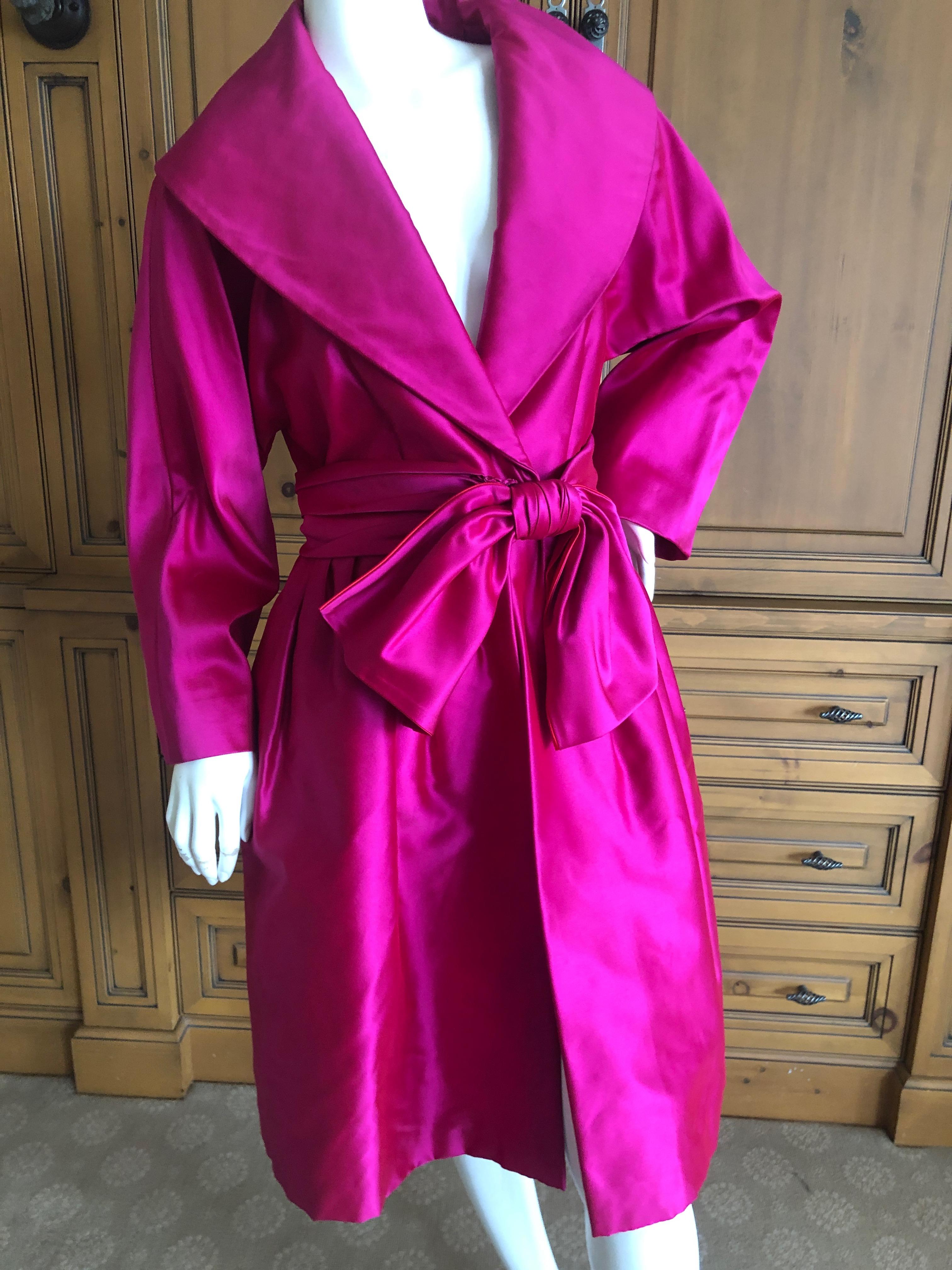 Carolyne Roehm  for Bergdorf Goodman 1980's Fuchsia Silk Faille Opera Coat or Dress with Belt.
Carolyne Roehm was Oscar de la Renta's assistant before marrying extremely well and starting her own luxury label in the eighties.
Sold at Bergdorf