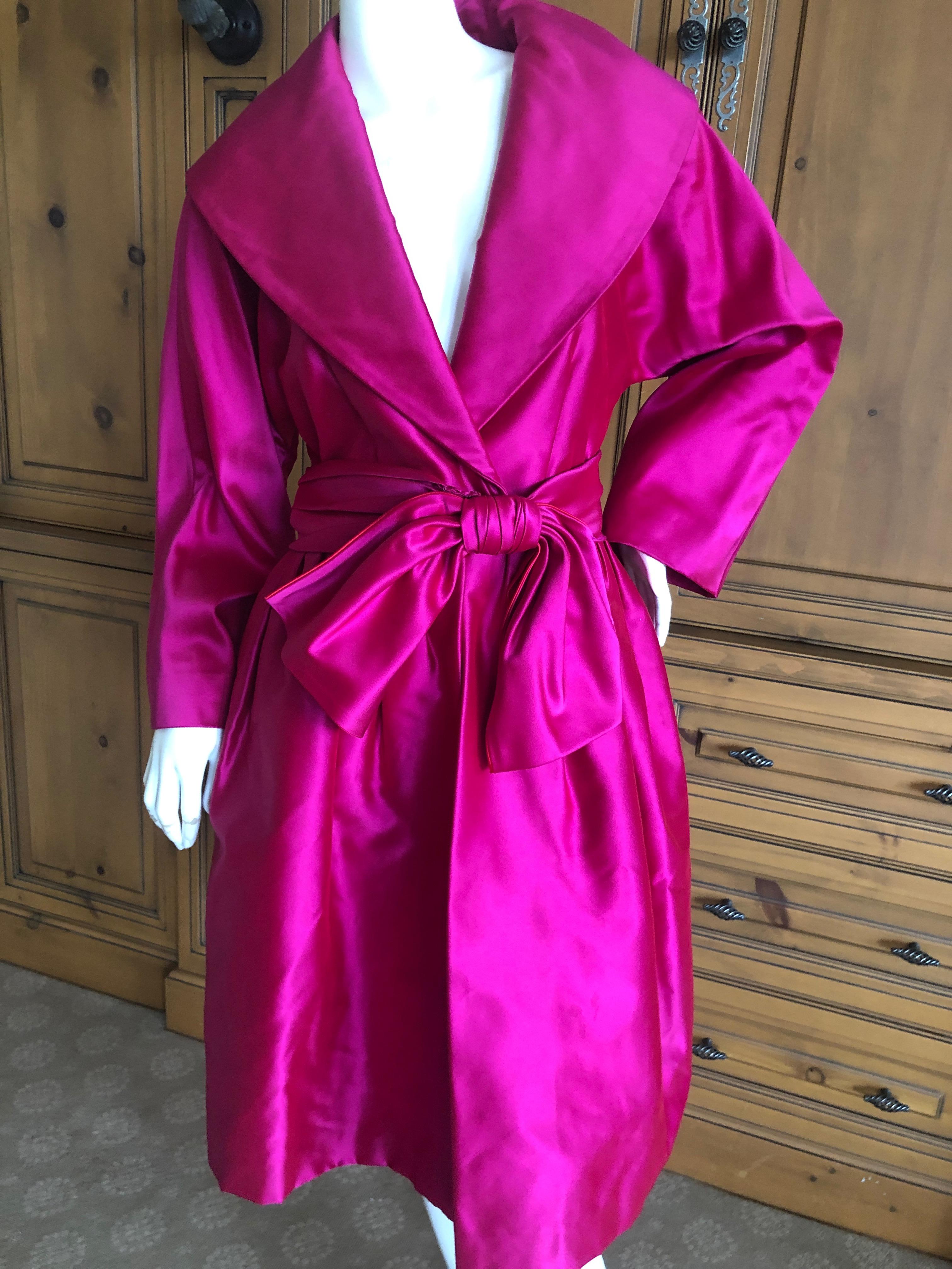 Purple Carolyne Roehm Bergdorf Goodman Fuchsia Silk Faille Opera Coat or Dress w Belt For Sale