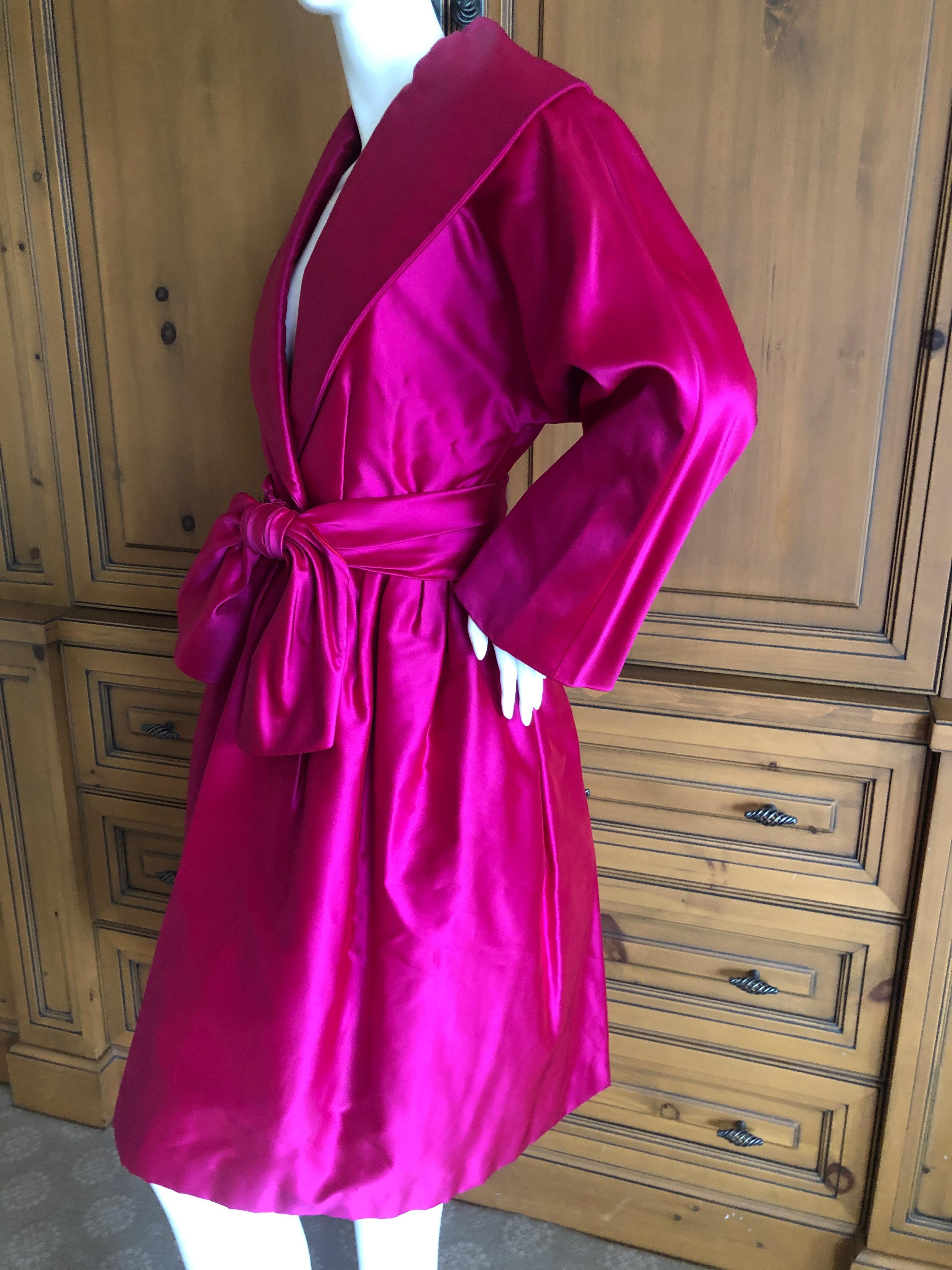 Women's Carolyne Roehm Bergdorf Goodman Fuchsia Silk Faille Opera Coat or Dress w Belt For Sale